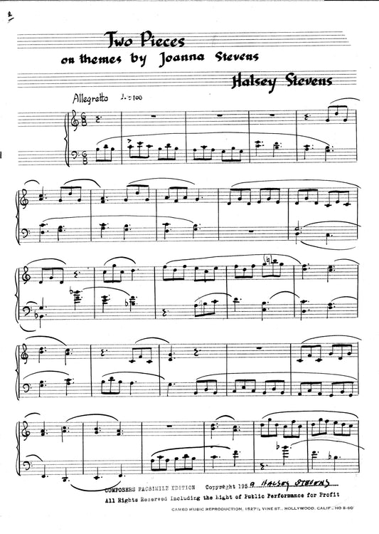 TWO PIECES FOR PIANO ON THEMES OF JOANNA STEVENS