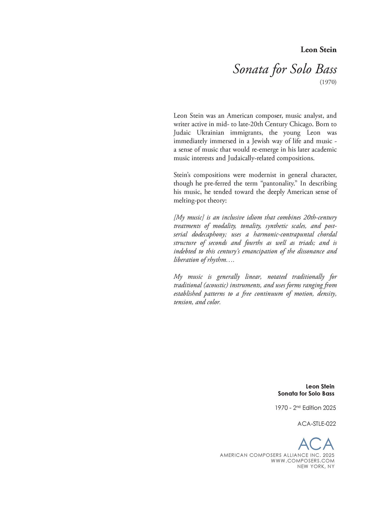 Sonata for Solo Bass