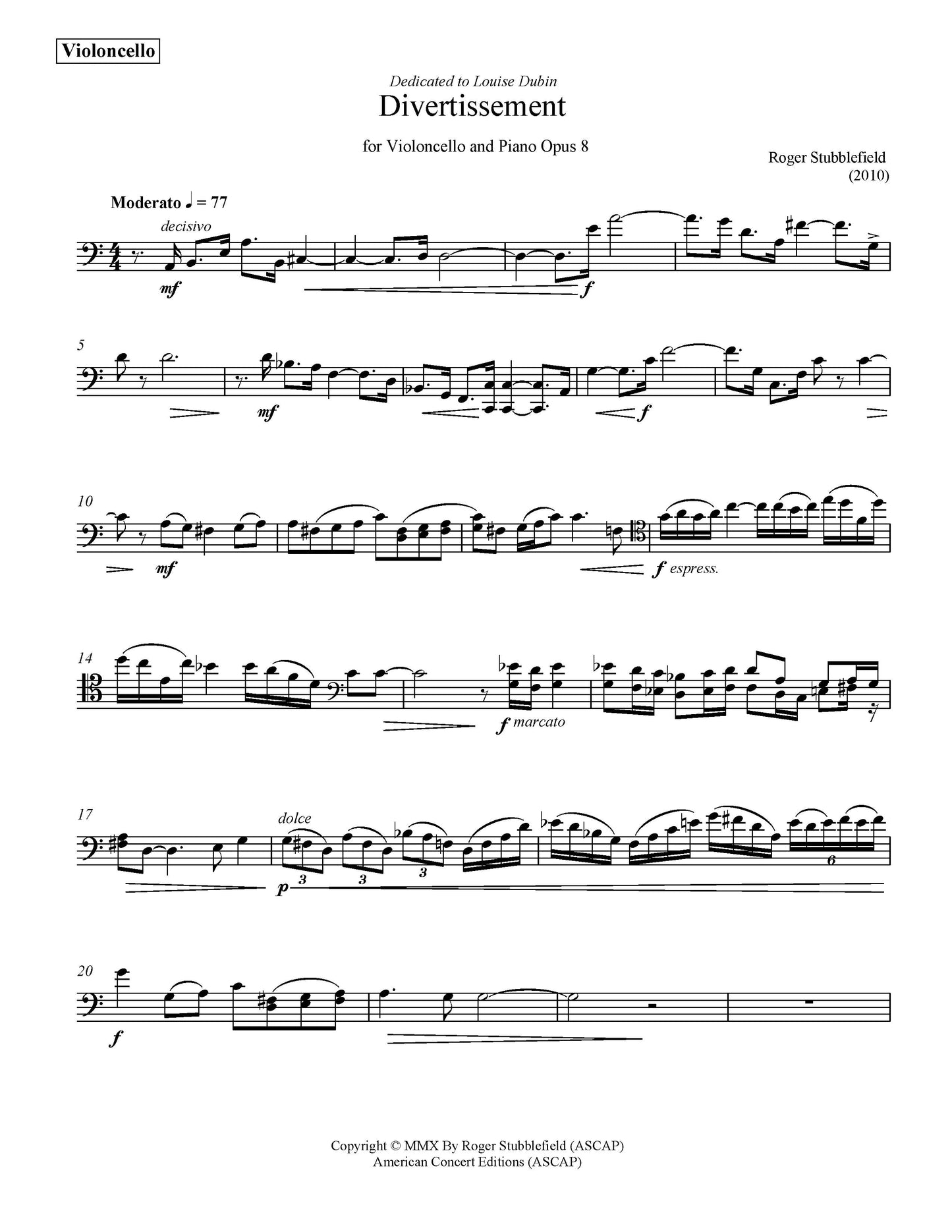 Divertissement for Violoncello and Piano, Op. 8