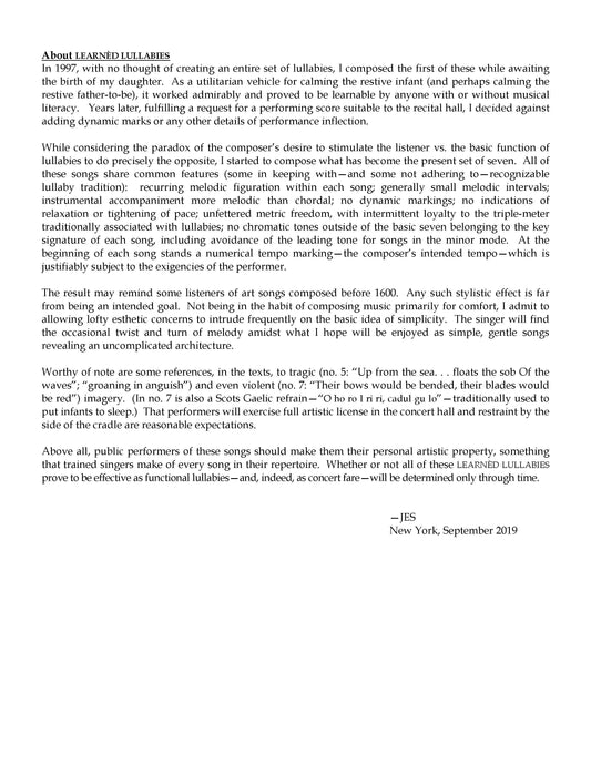 Learnéd Lullabies for Low Voice and Harp