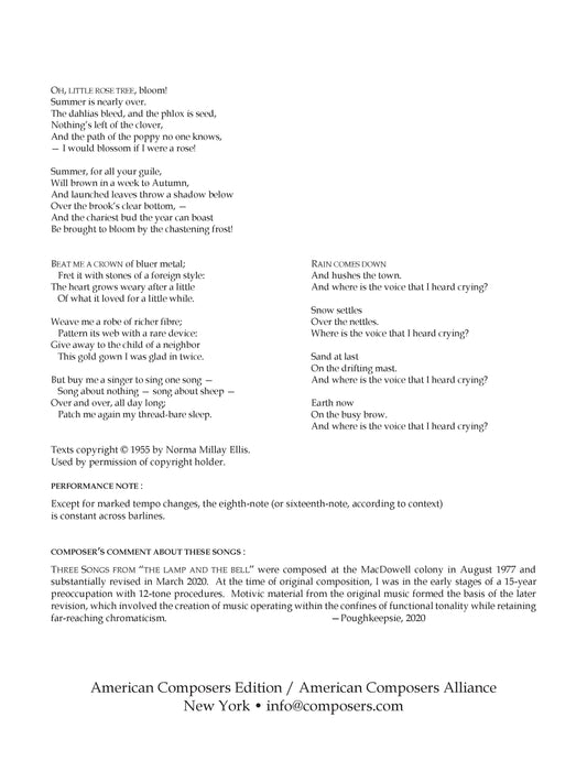 THREE SONGS from The Lamp and the Bell - by Edna St Vincent Millay