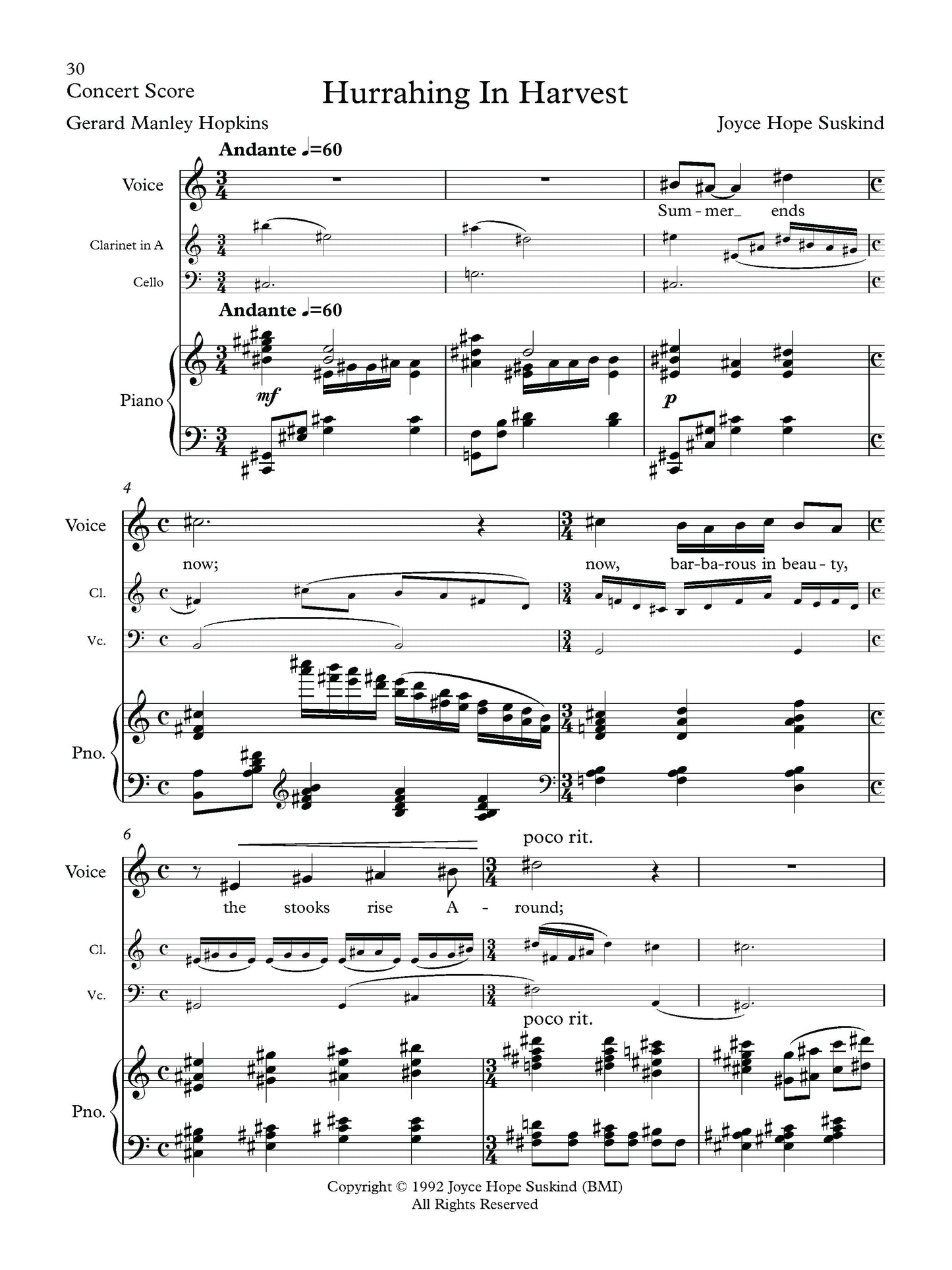 PASSAGES - Seven Songs for Voice, Clarinet, Cello, and Piano