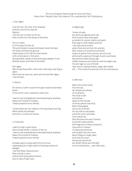 JOY OF SINGING: 12 SONGS FOR VOICE AND PIANO