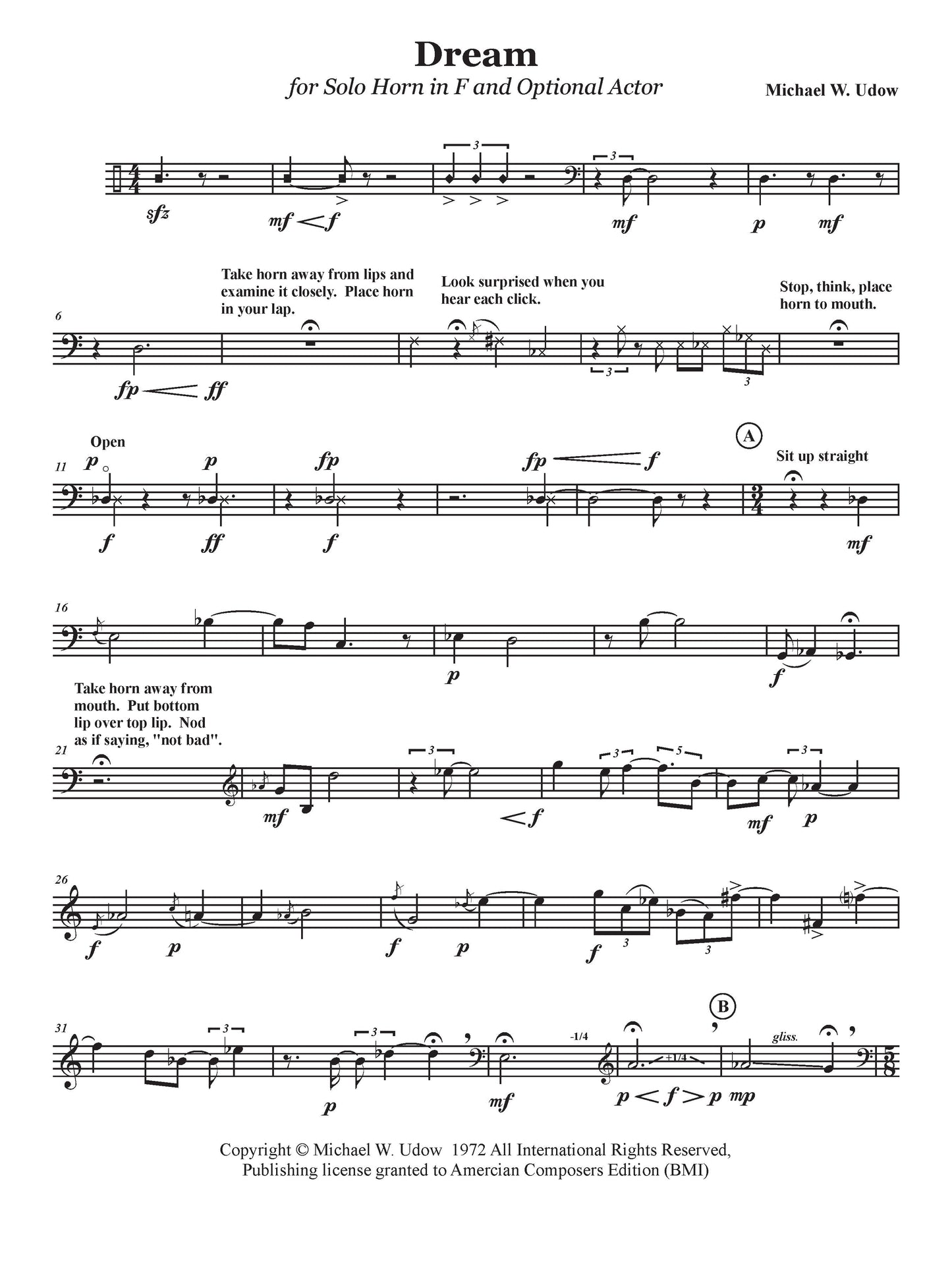 Dream for Solo Horn and Optional Actor