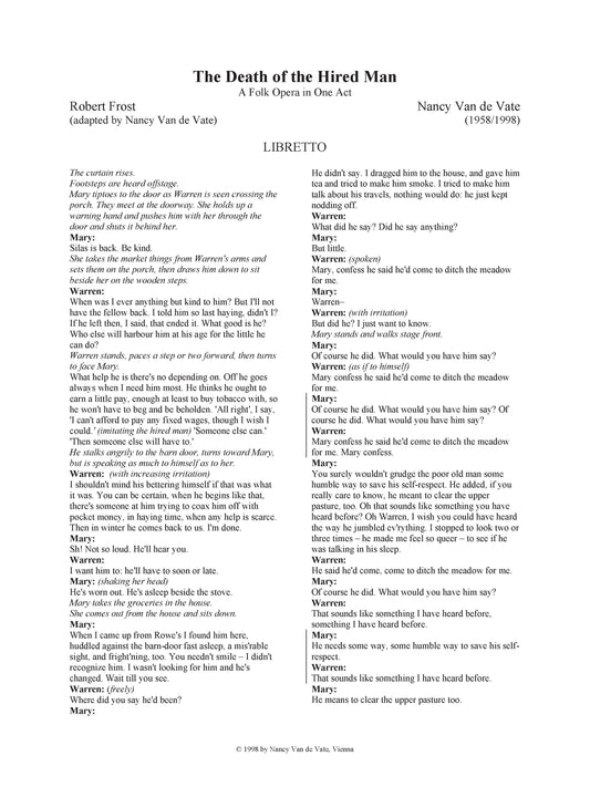 DEATH OF THE HIRED MAN (piano vocal)