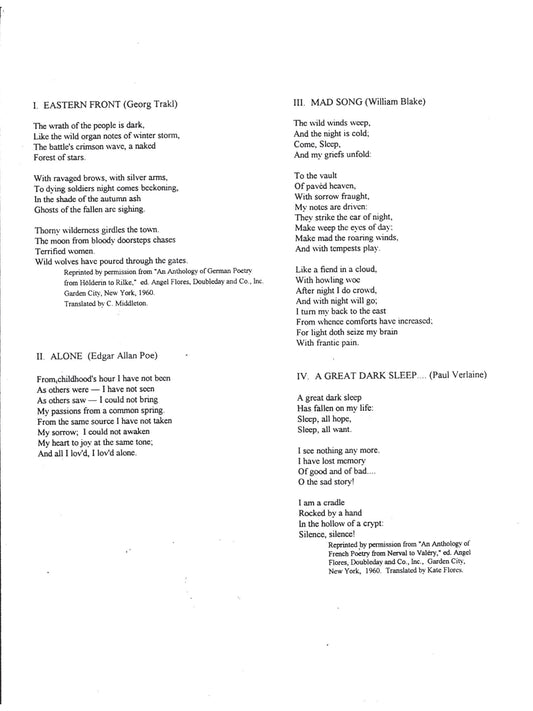 FOUR SOMBER SONGS - voice and piano