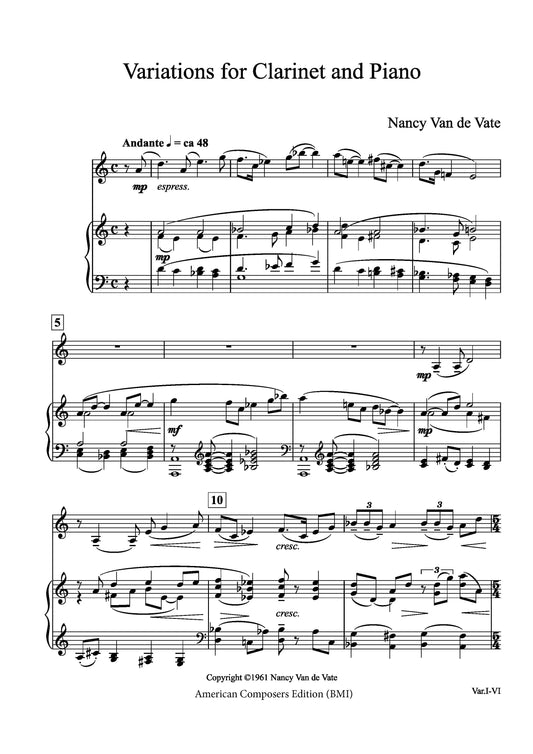 VARIATIONS FOR CLARINET AND PIANO