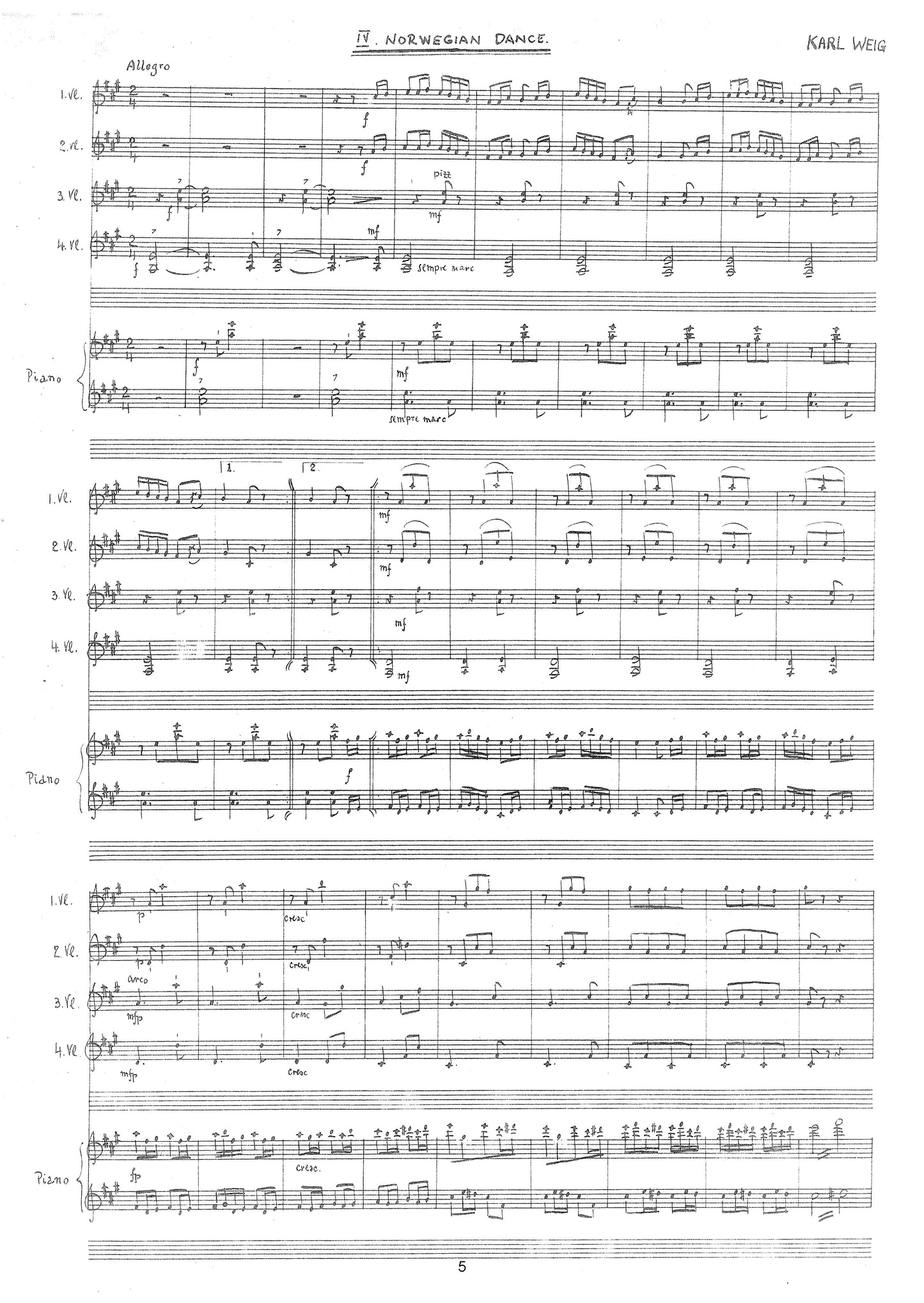 FOUR SHORT PIECES, for 4 Clarinets or 4 Violins and Piano