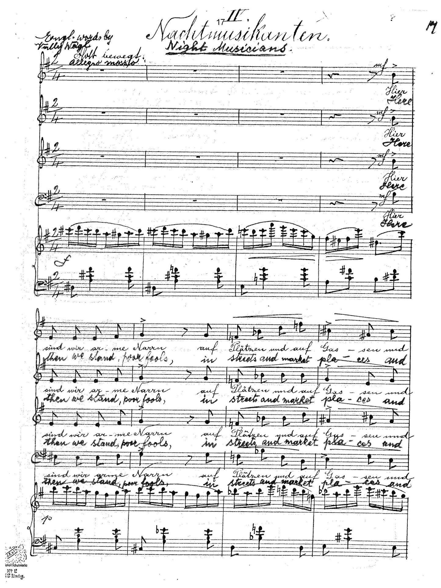 Four Songs from Des Knaben Wunderhorn for four solo voices and piano / Vier Lieder aus Des Knaben Wunderhorn