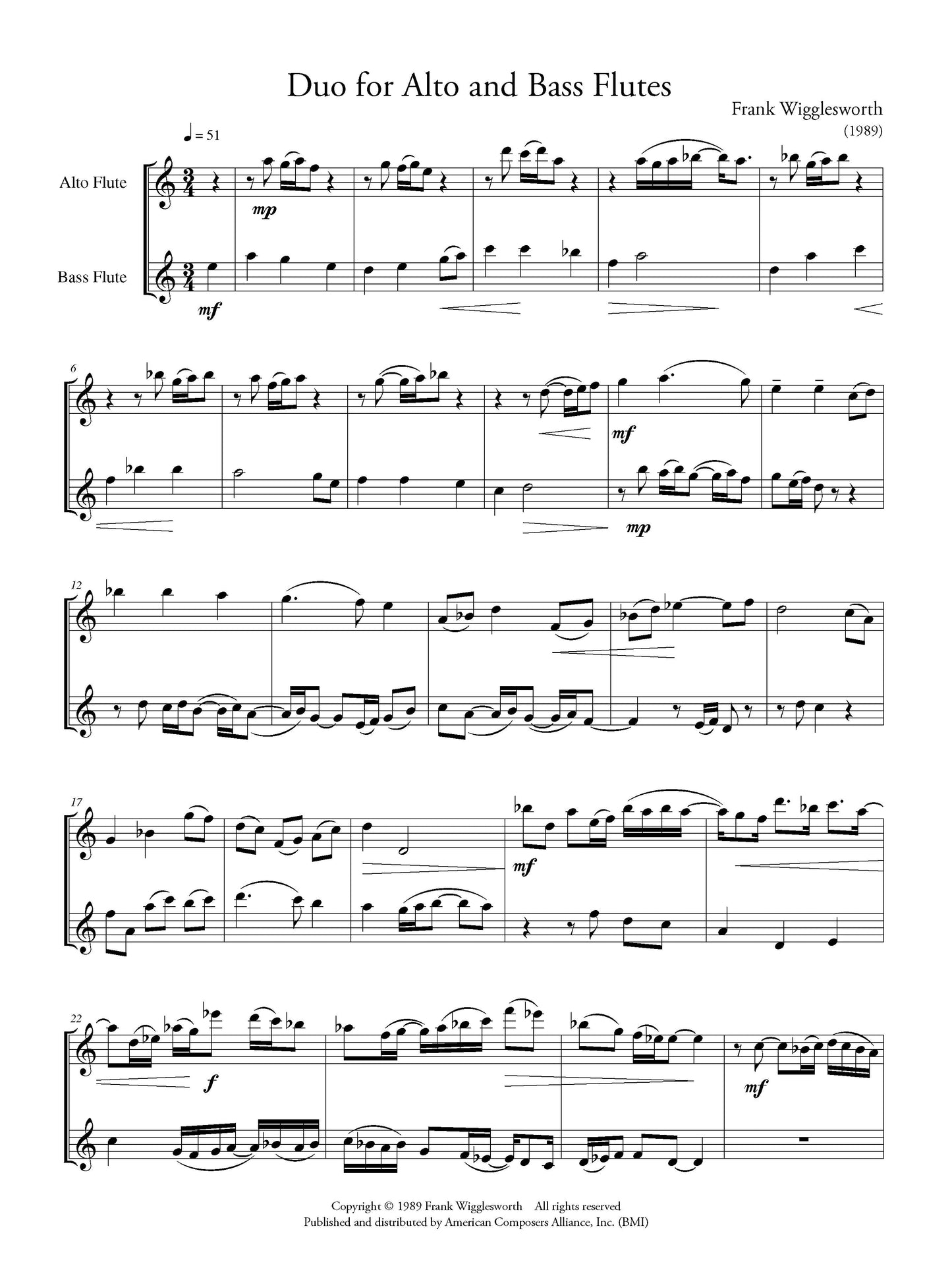 Duo for Alto and Bass Flutes