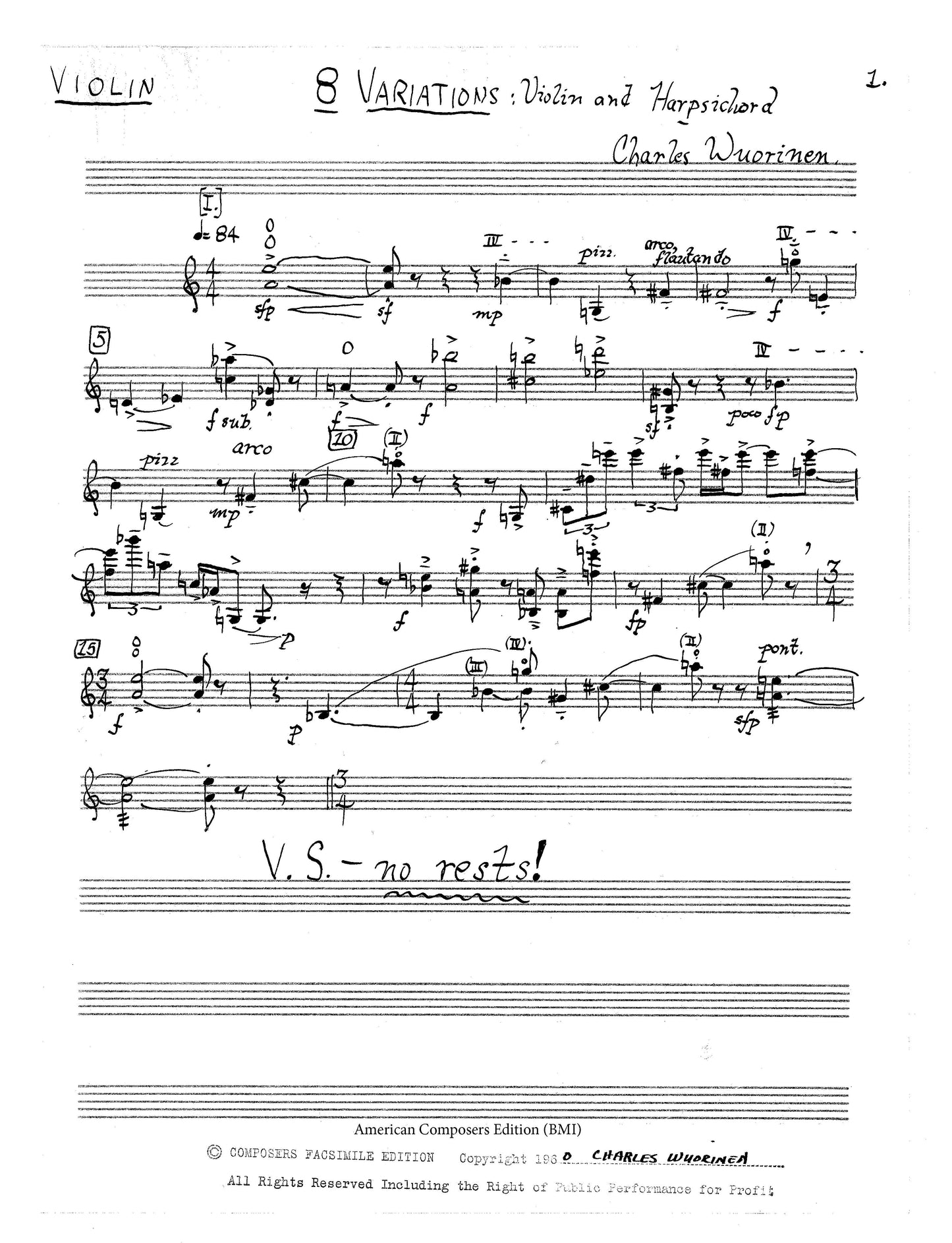 EIGHT VARIATIONS FOR Violin & Harpsichord