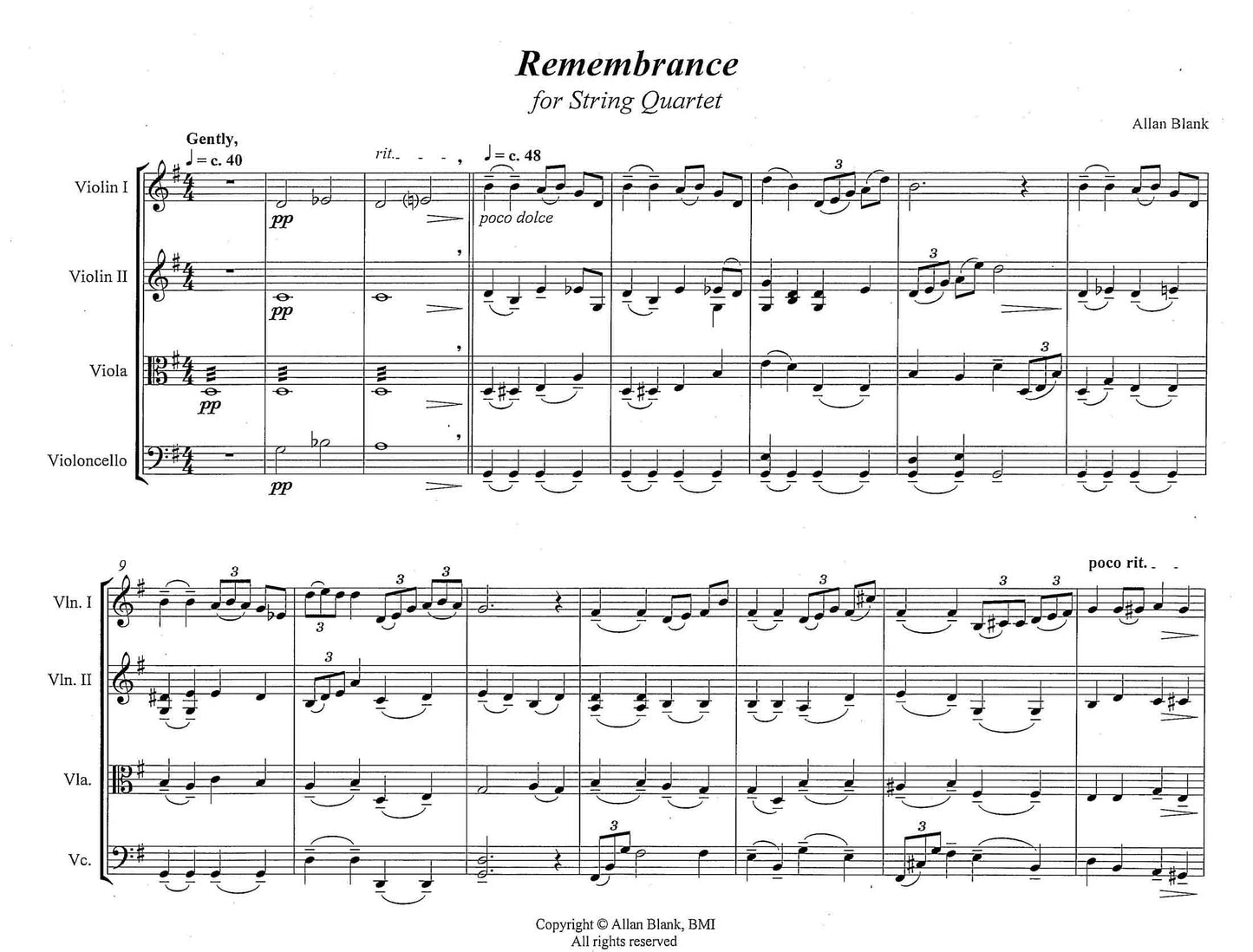 REMEMBRANCE for String Quartet