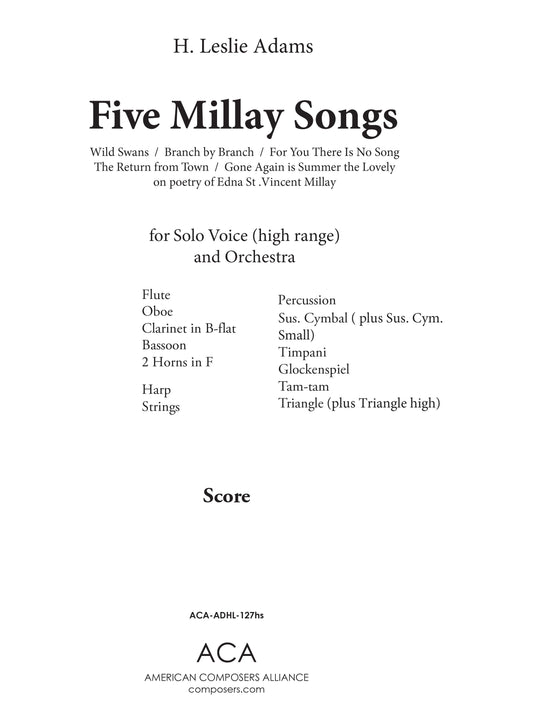 Five Millay Songs for Voice and Chamber Orchestra