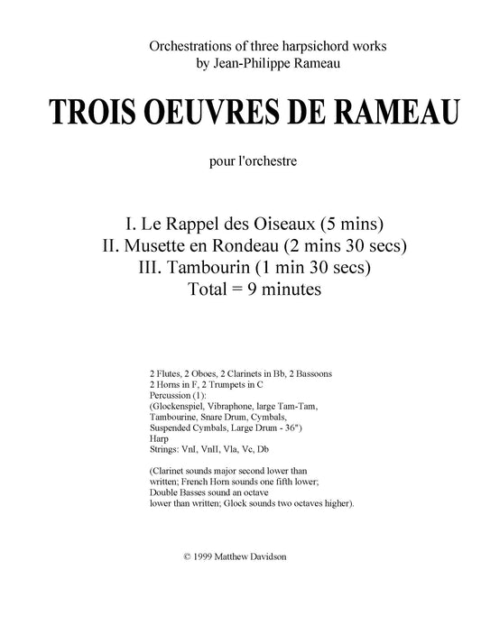 Trois Oeuvres De Rameau For Orchestra