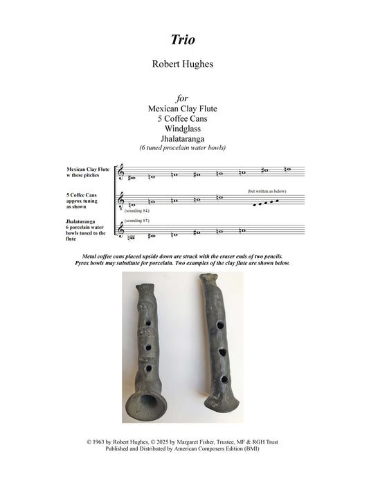 Trio for Mexican clay flute, 5 coffee cans, and jhalaturanga