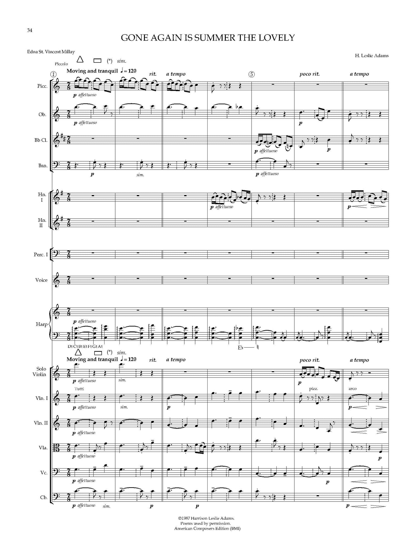 Five Millay Songs for Voice and Chamber Orchestra