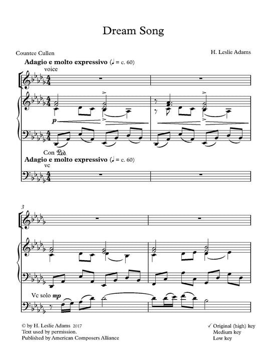 Dream Song for Voice, Cello, and Piano (4 voice ranges)