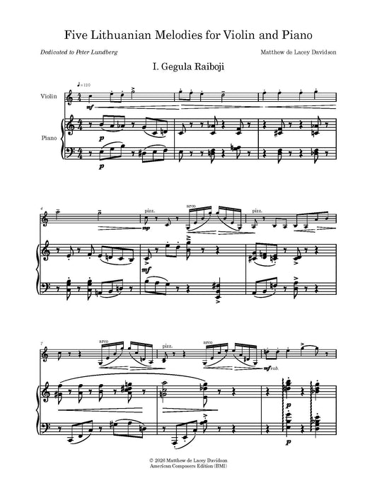 Five Lithuanian Melodies for Violin and Piano