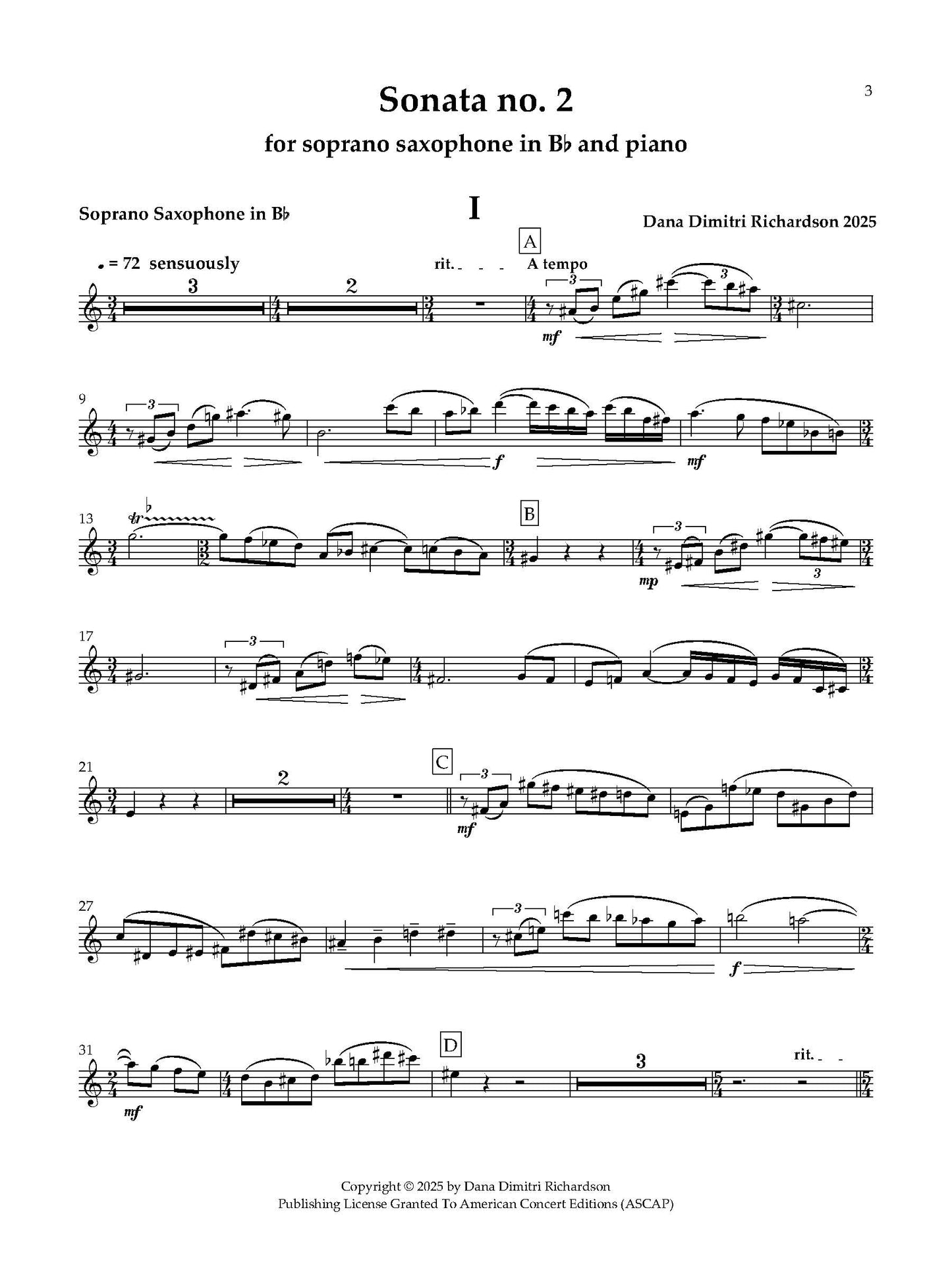 Sonata No. 2 for Soprano Saxophone and Piano