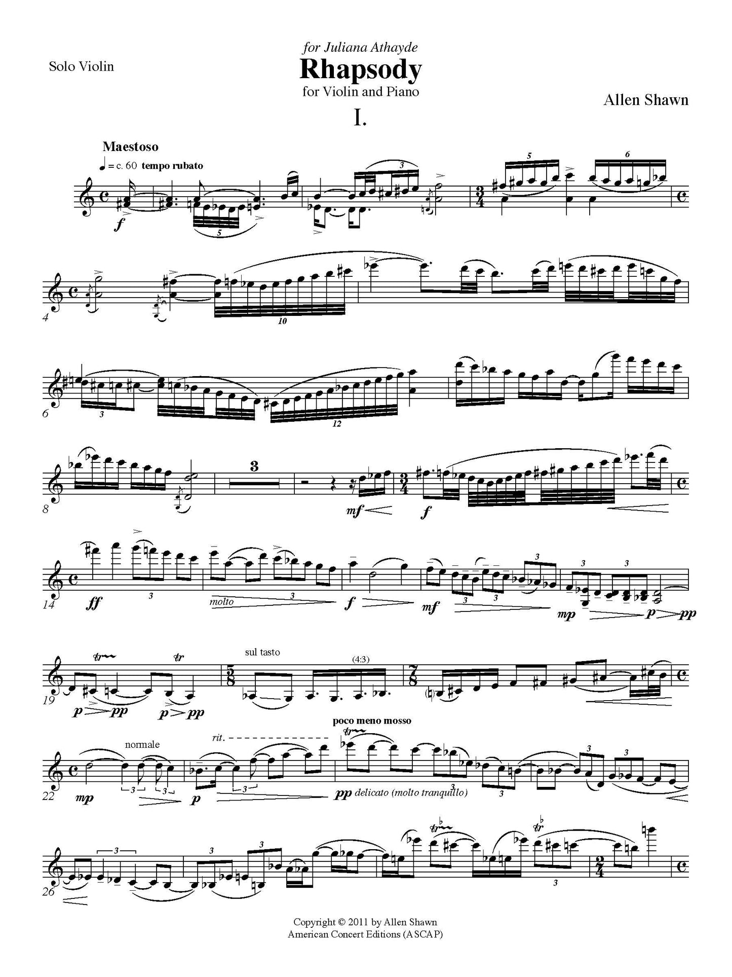 Rhapsody for Violin and Piano
