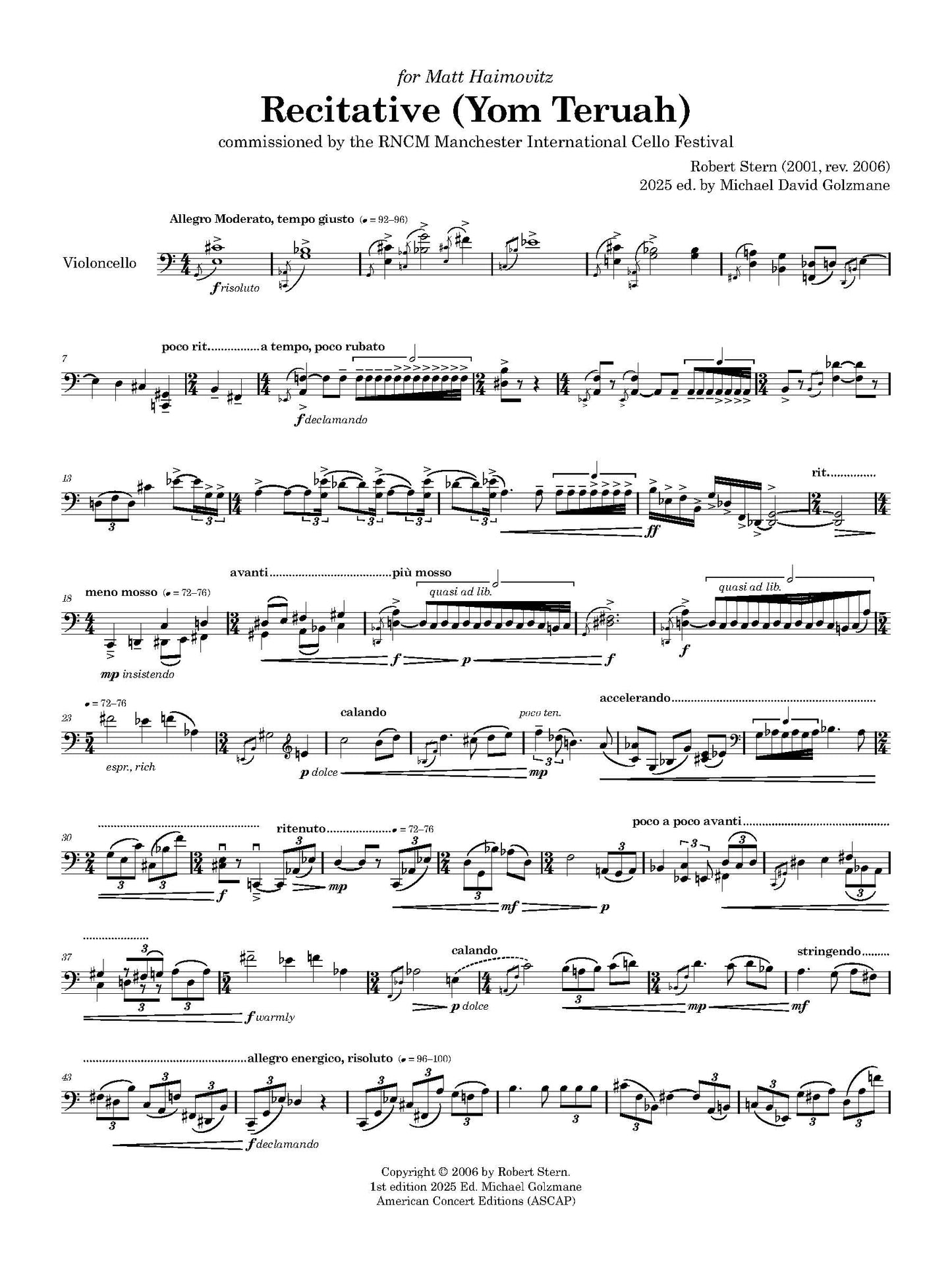 Recitative (Yom Teruah) for Cello