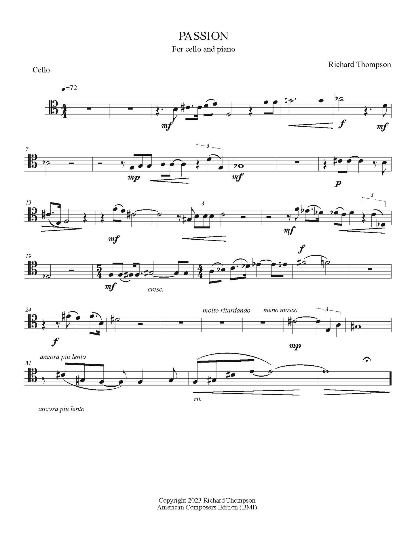 Songs of Passion - for Cello and Piano