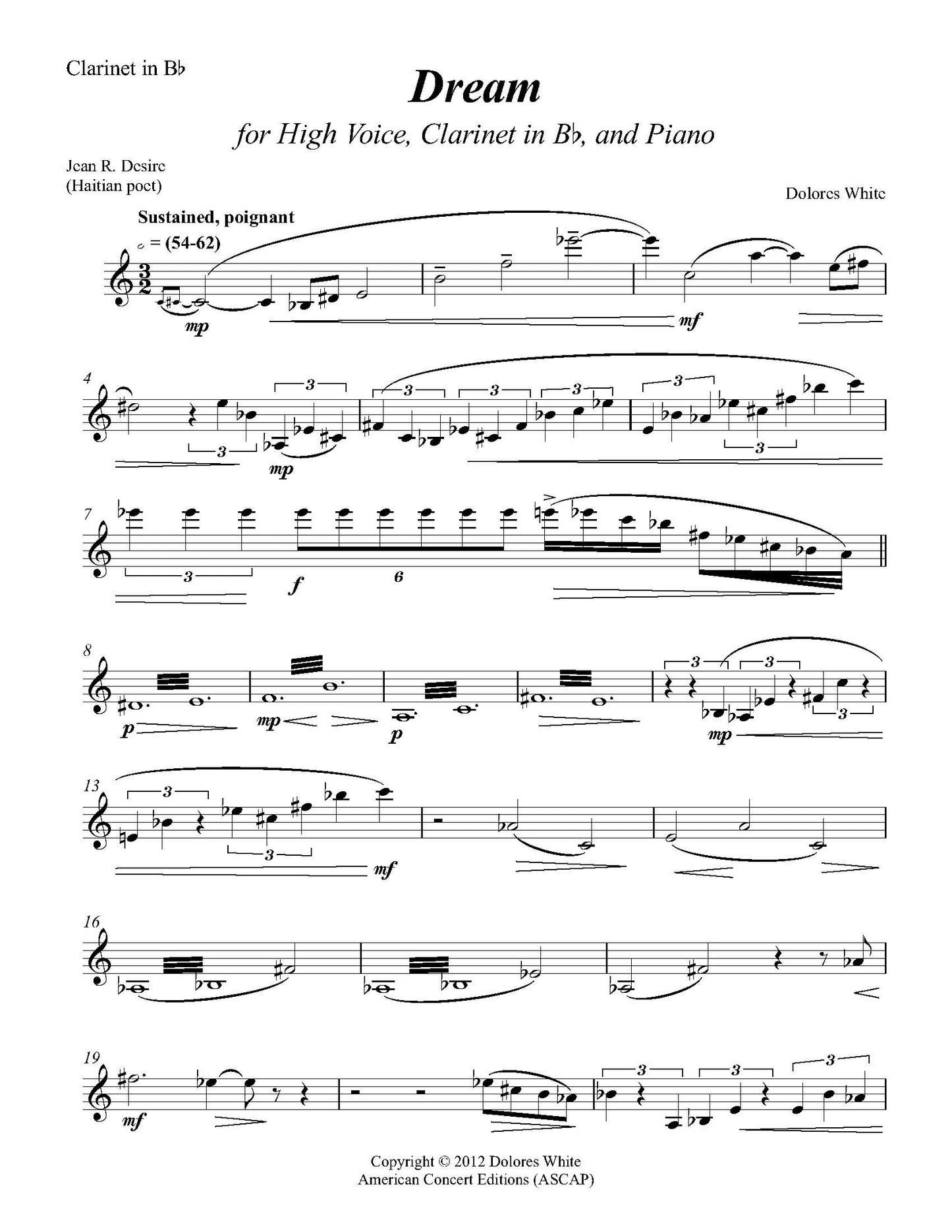 Dream for High Voice, Clarinet, and Piano