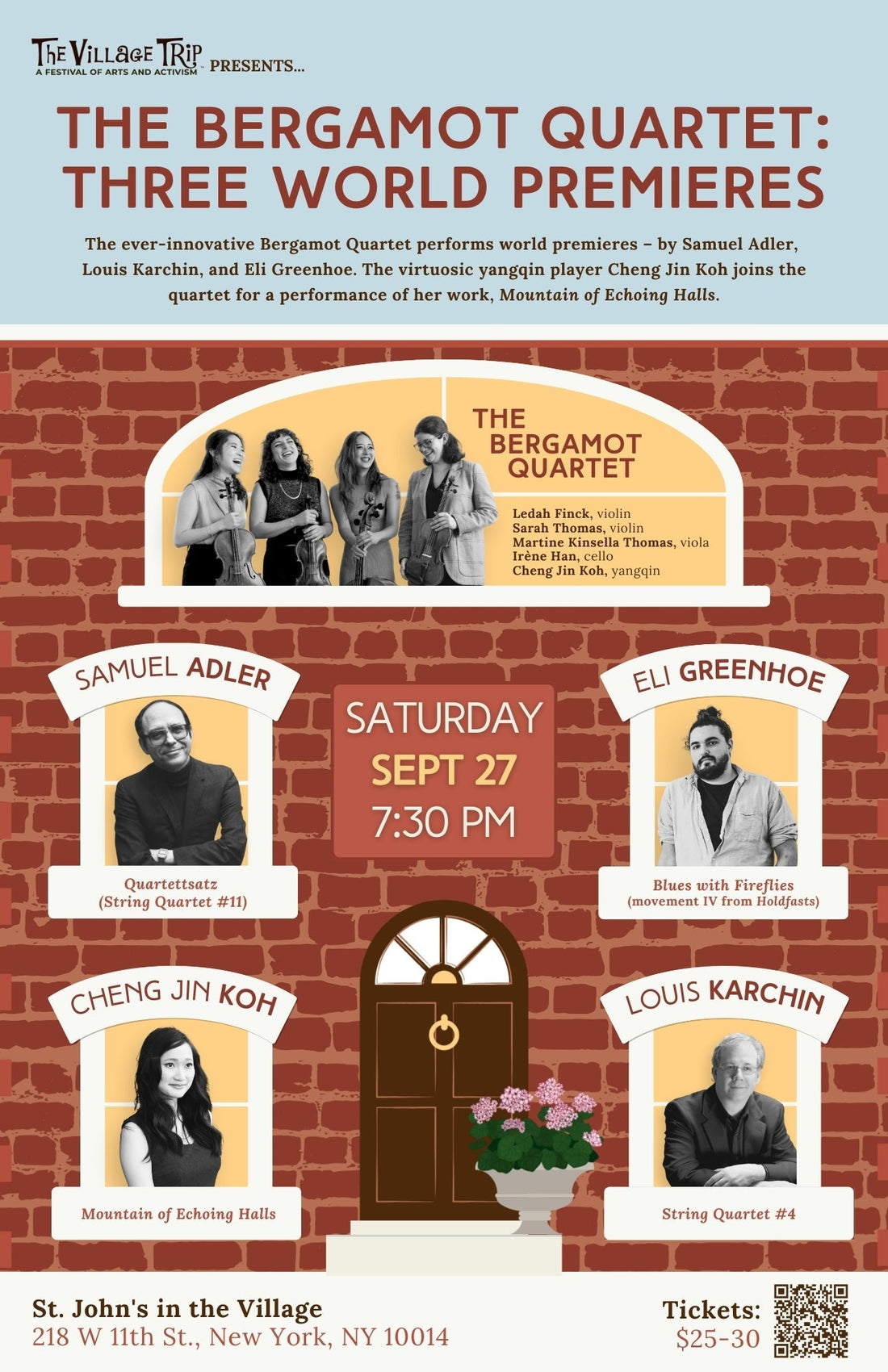 Sep. 27: Karchin String Quartet No. 4 with the Bergamot Quartet