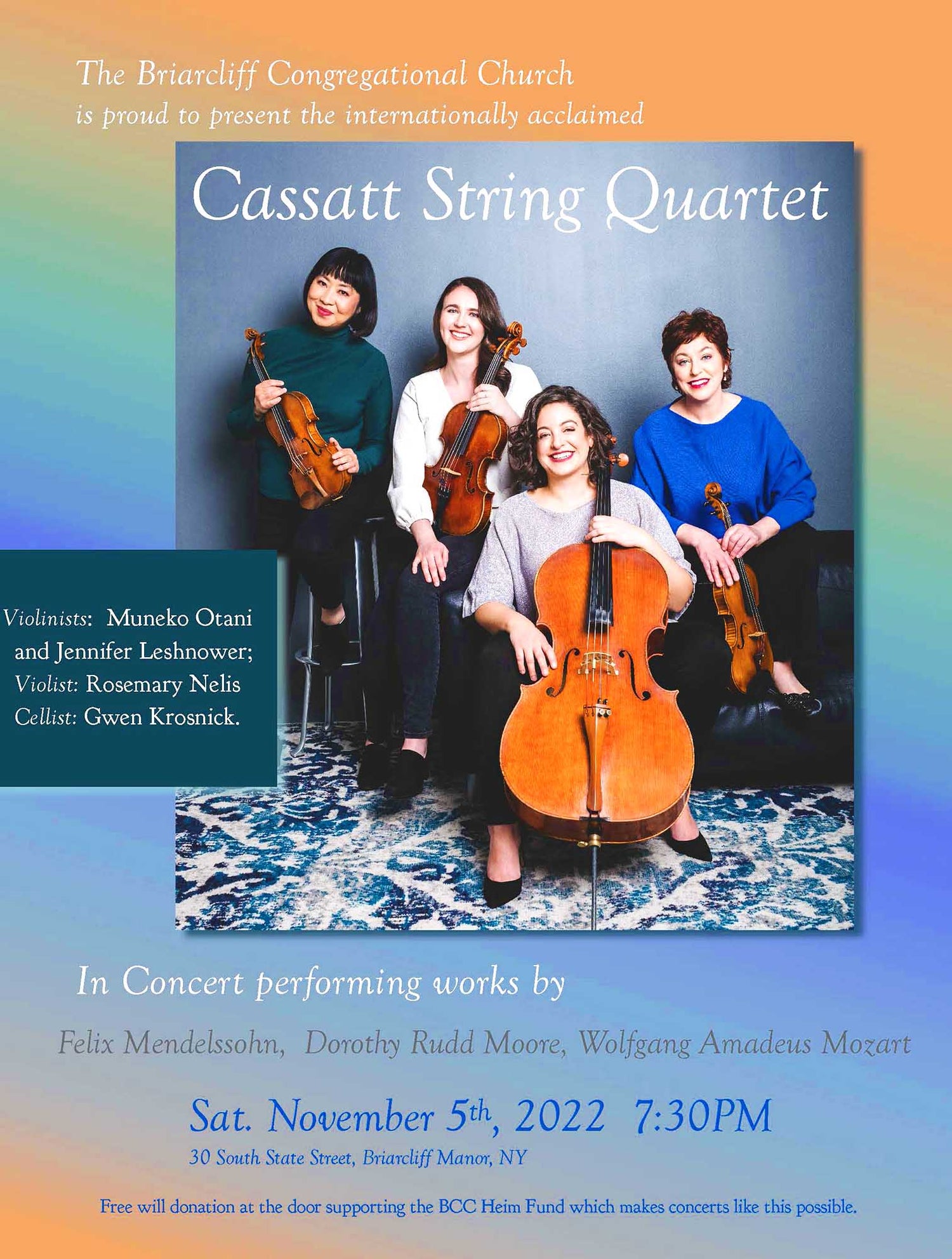 Cassatt Quartet plays music of Dorothy Rudd Moore, Nov. 5