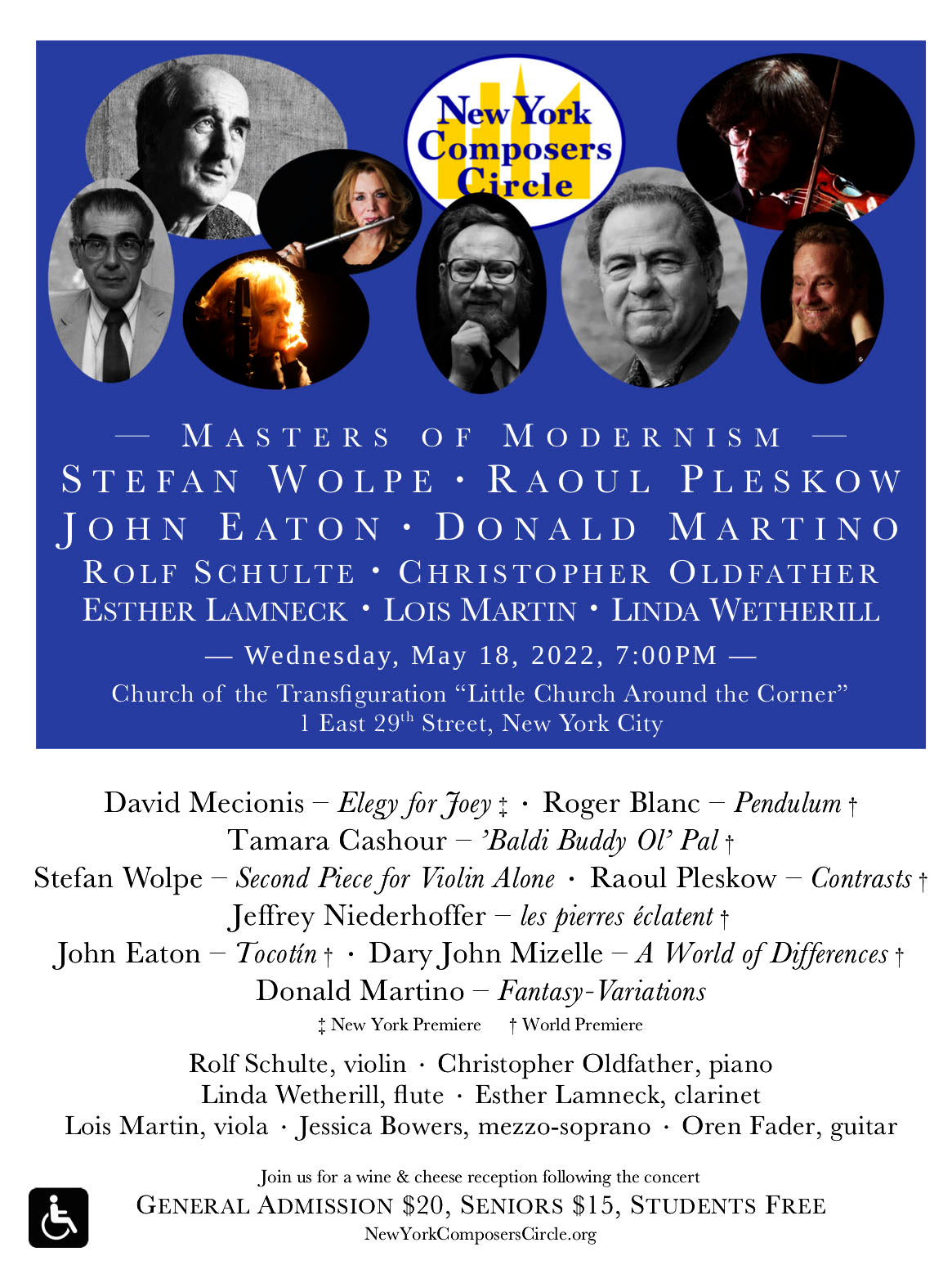 Music of Raoul Pleskow, John Eaton, and Donald Martino, New York Composers Circle, May 18