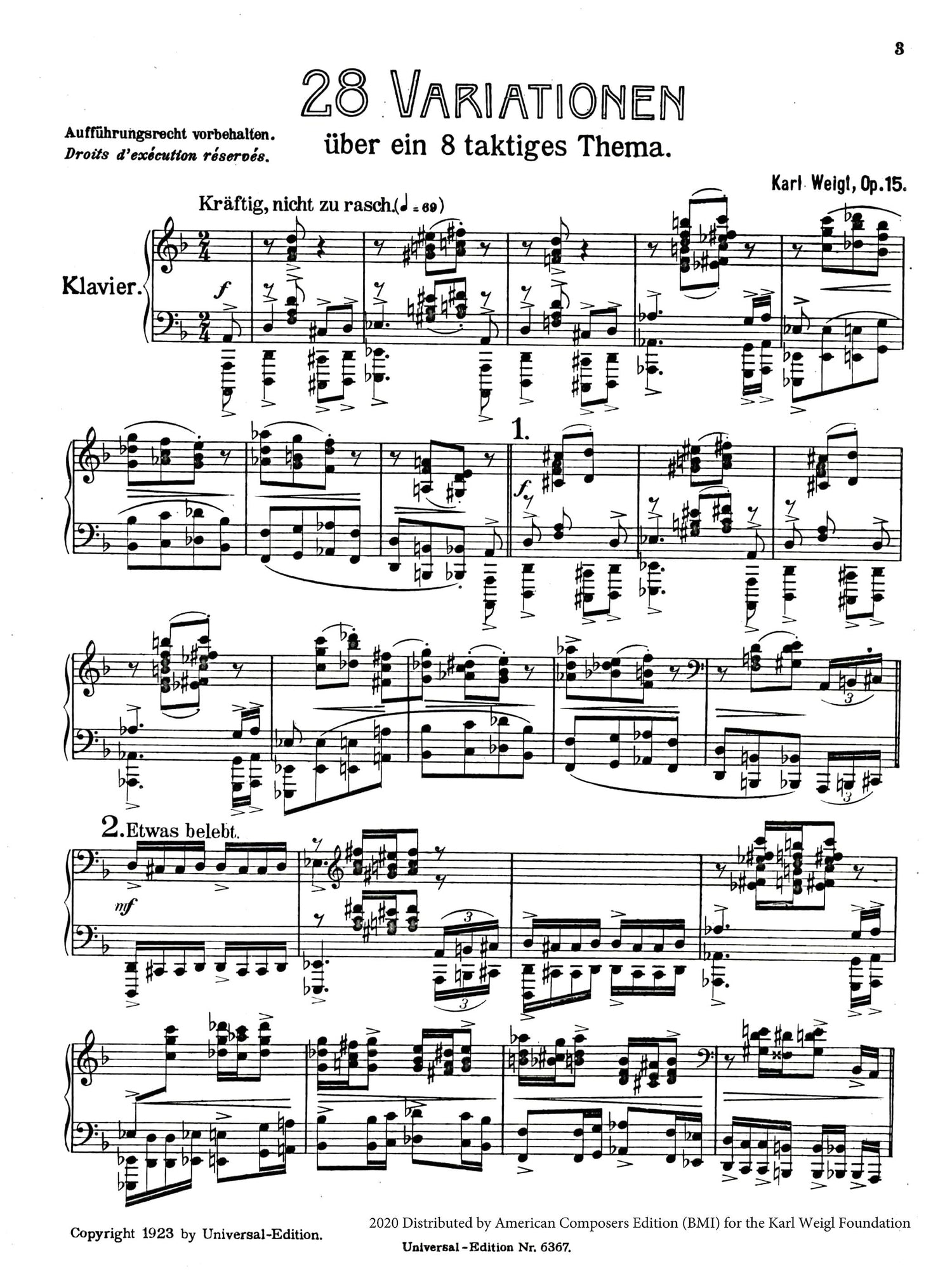 Twenty-Eight Variations (1907) by Karl Weigl, in concert with Max Lifchitz, pianist, Feb. 8