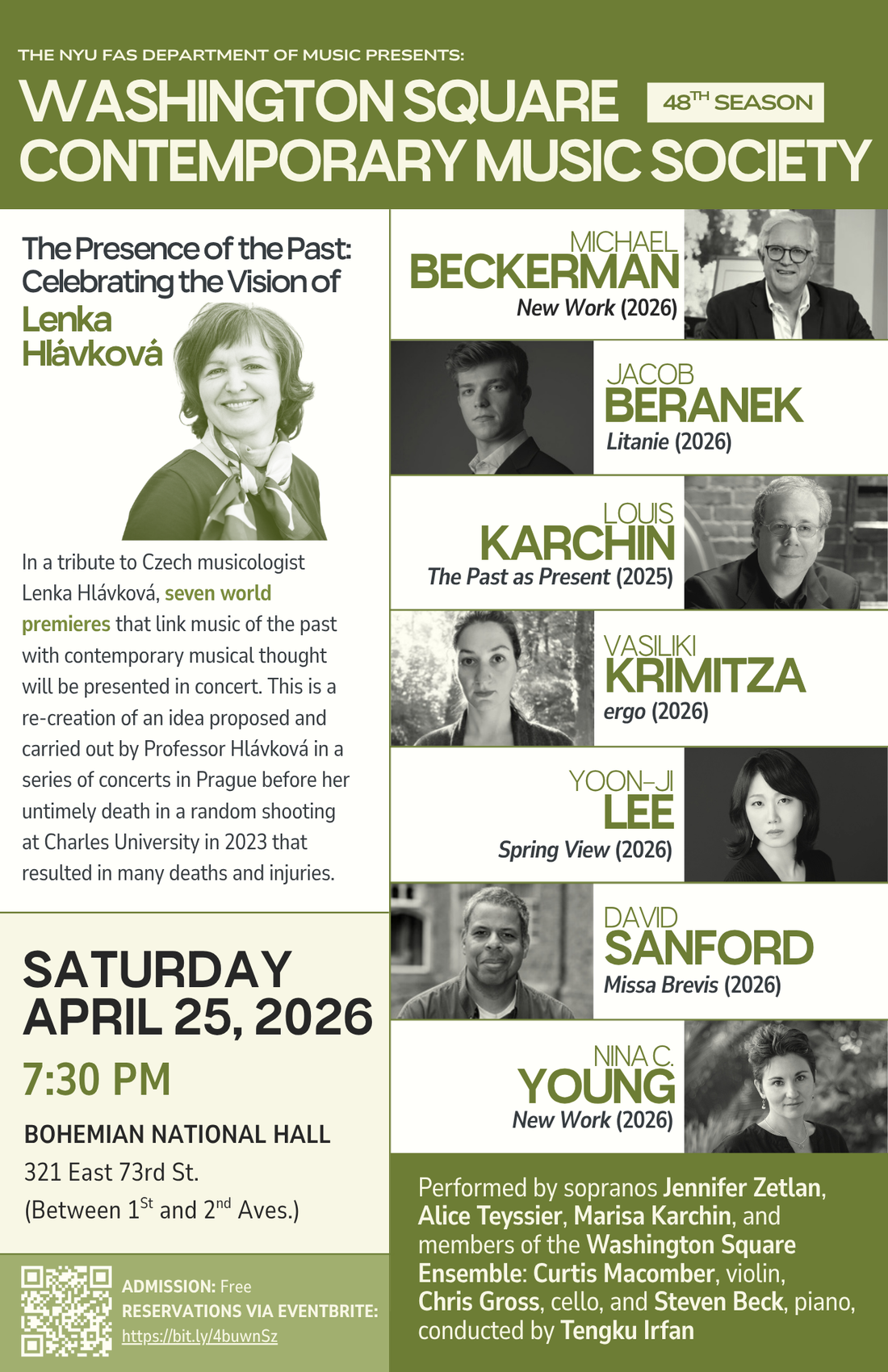 April 25: Louis Karchin's "The Past as Present" at Bohemian National Hall, NYC