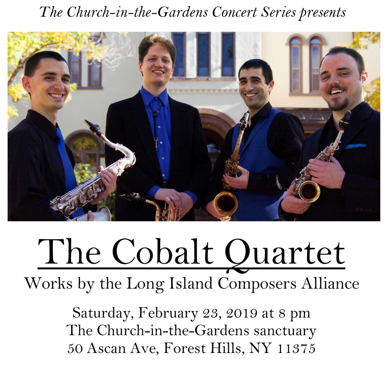 Saxophone Quartets by Richard Brooks, Edward Smaldone, and more, with Cobalt Quartet, Feb. 23