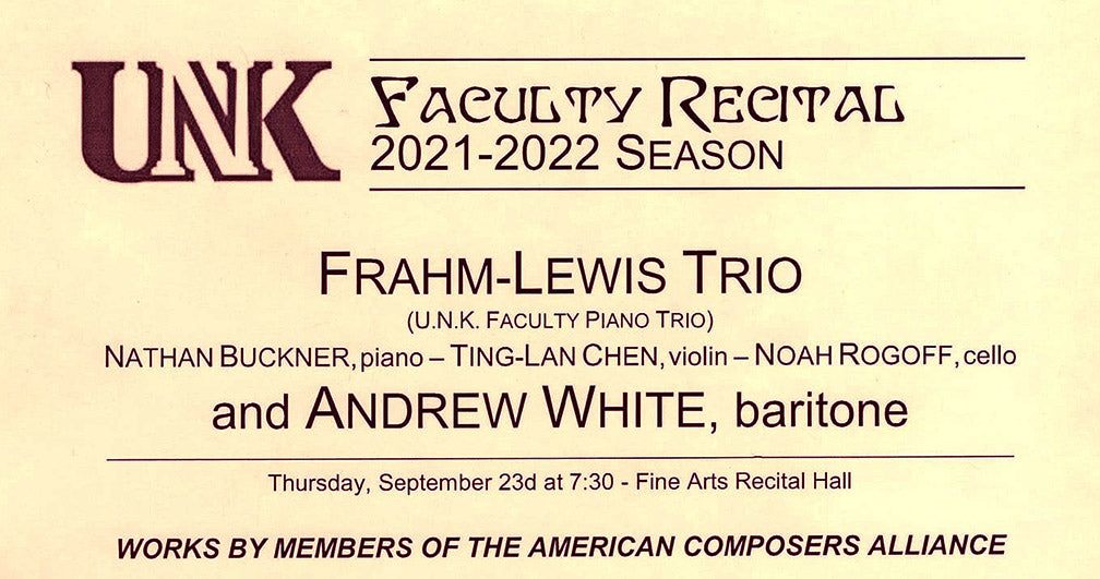 FRAHM-LEWIS TRIO AND BARITONE ANDREW WHITE, MUSIC FROM ACA COMPOSERS, Sept. 23, 30