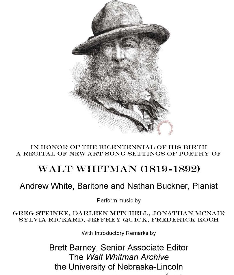 Walt Whitman Songs of Darleen Mitchell, in performance at Kansas State U, Jan 26