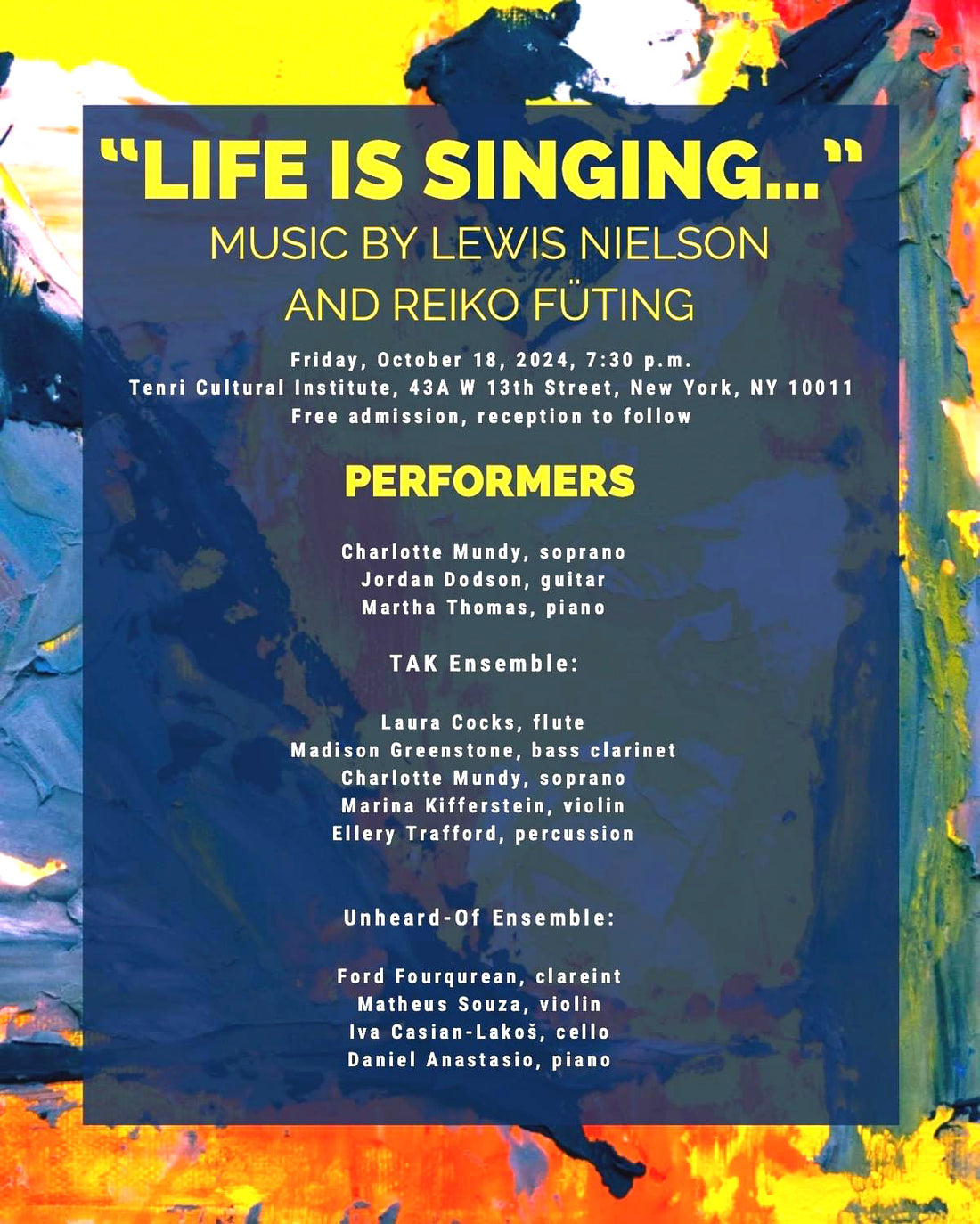 Life Is Singing... Music of Lewis Nielson and Reiko Futing, New York City, Oct. 18