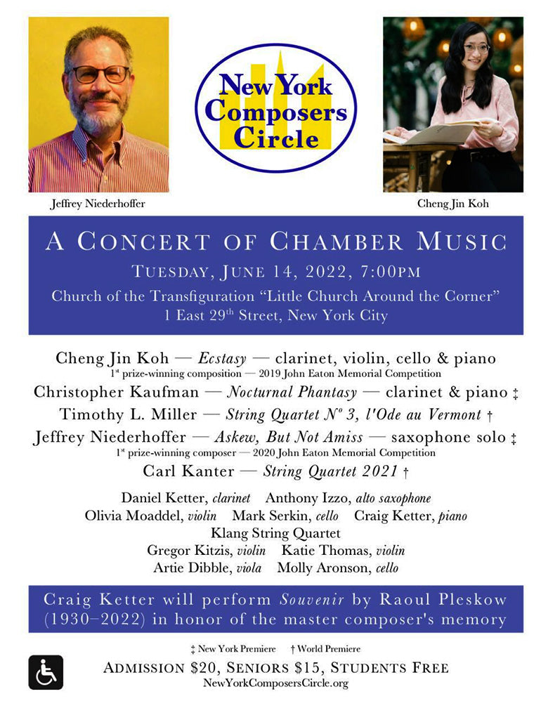 Raoul Pleskow "Souvenir" with Craig Ketter, piano - live and online with New York Composers Circle, June 14