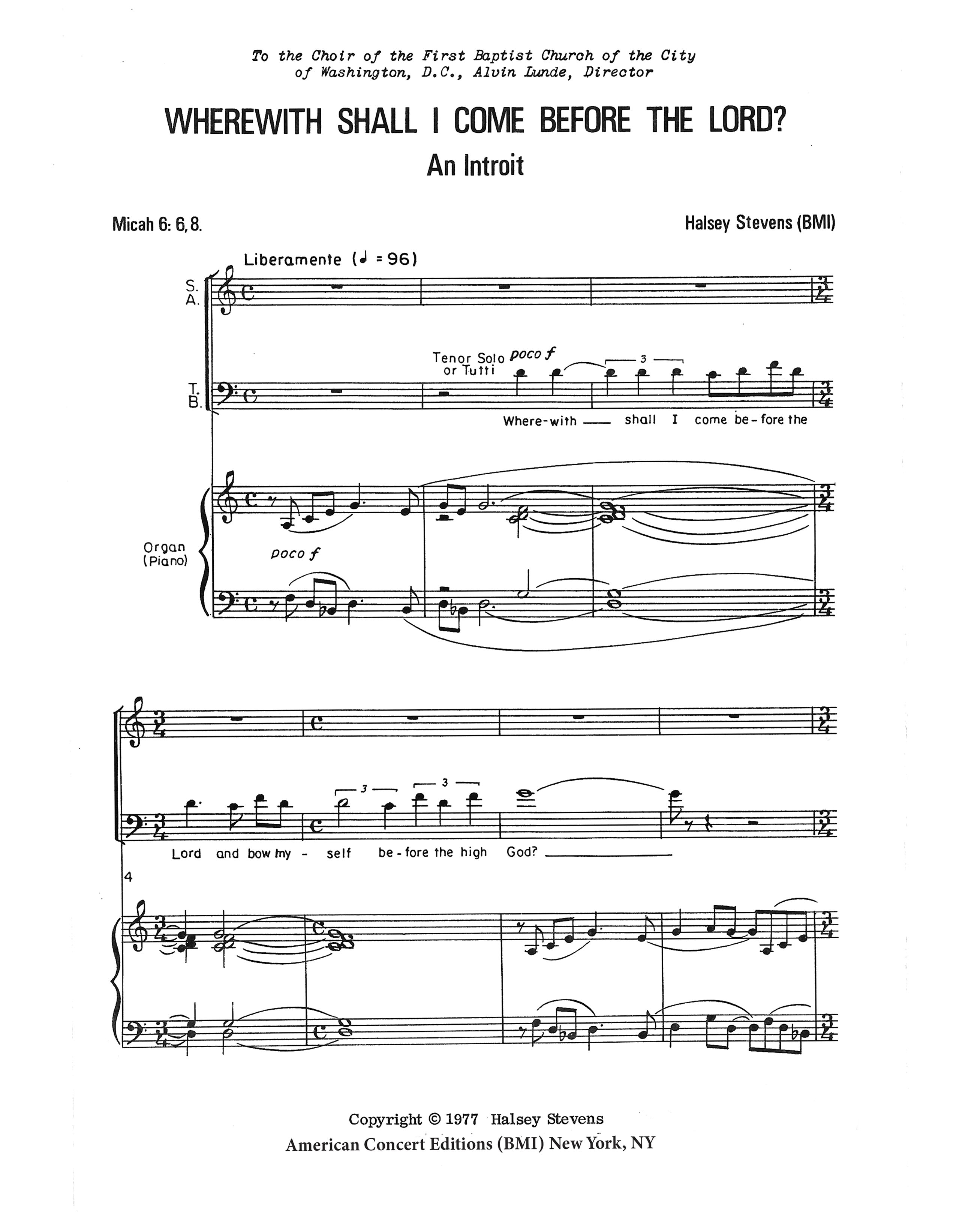 Wherewith shall I come before the Lord? – American Composers Alliance