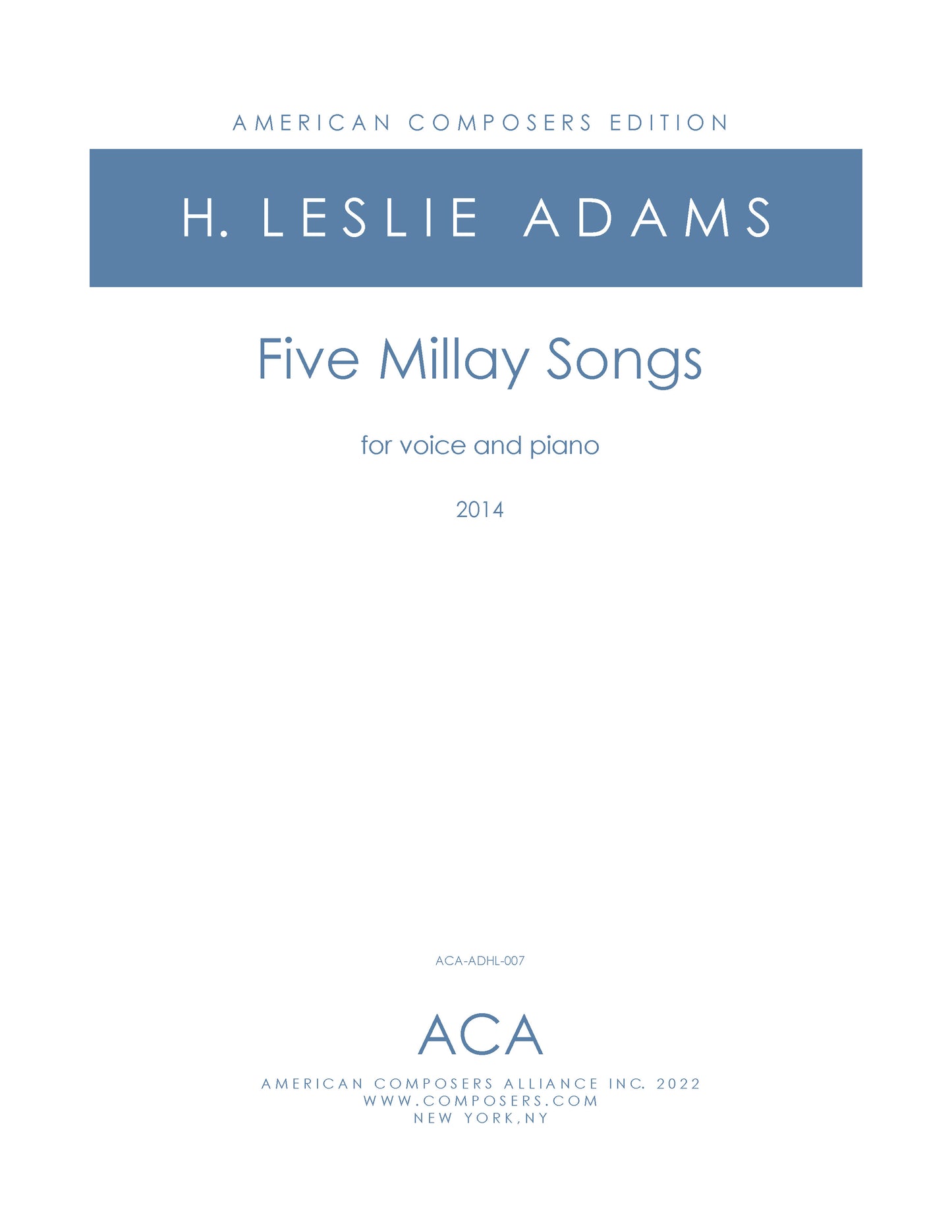 FIVE MILLAY SONGS (High, Medium, and Low Voice)