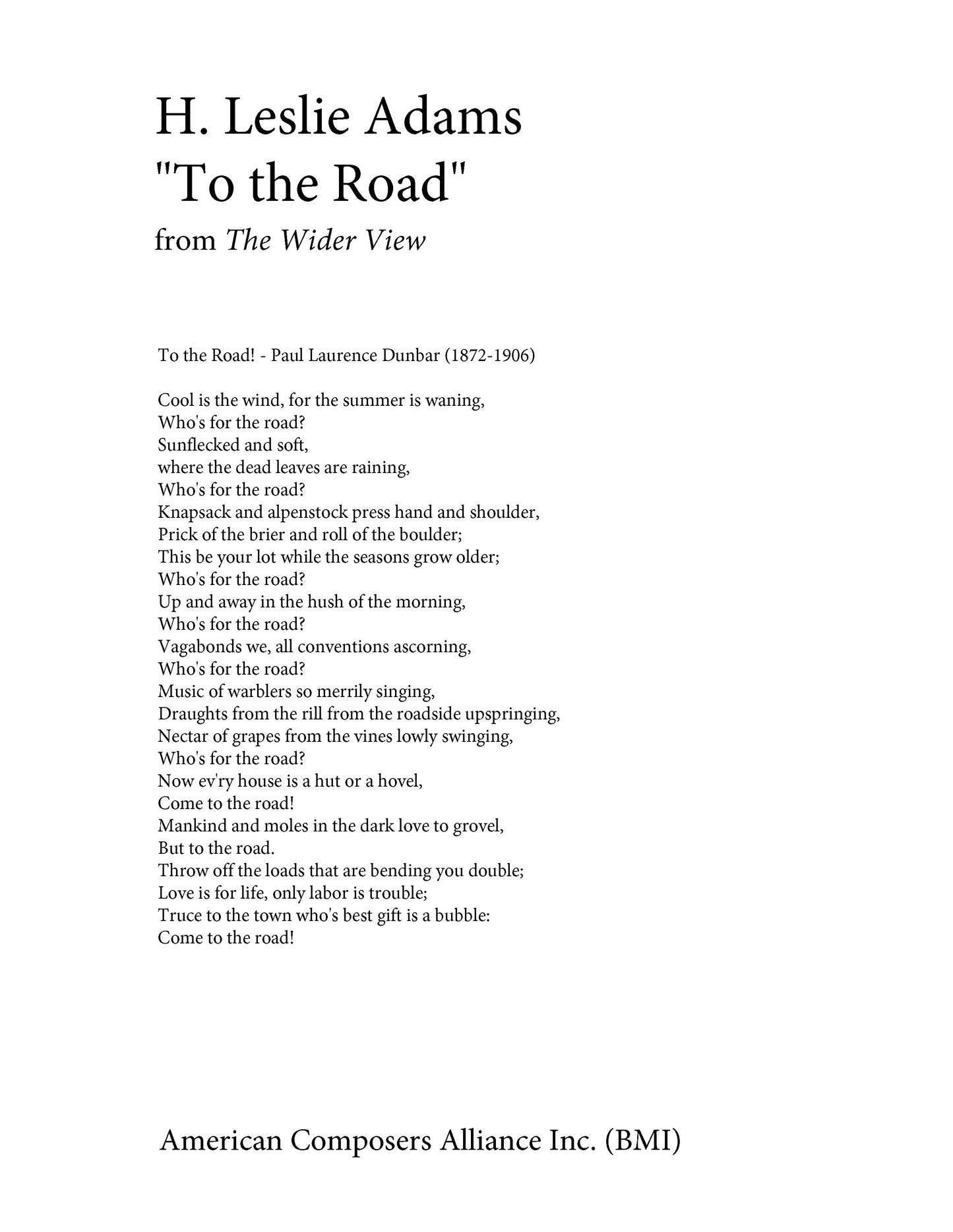 THE WIDER VIEW: To the Road!