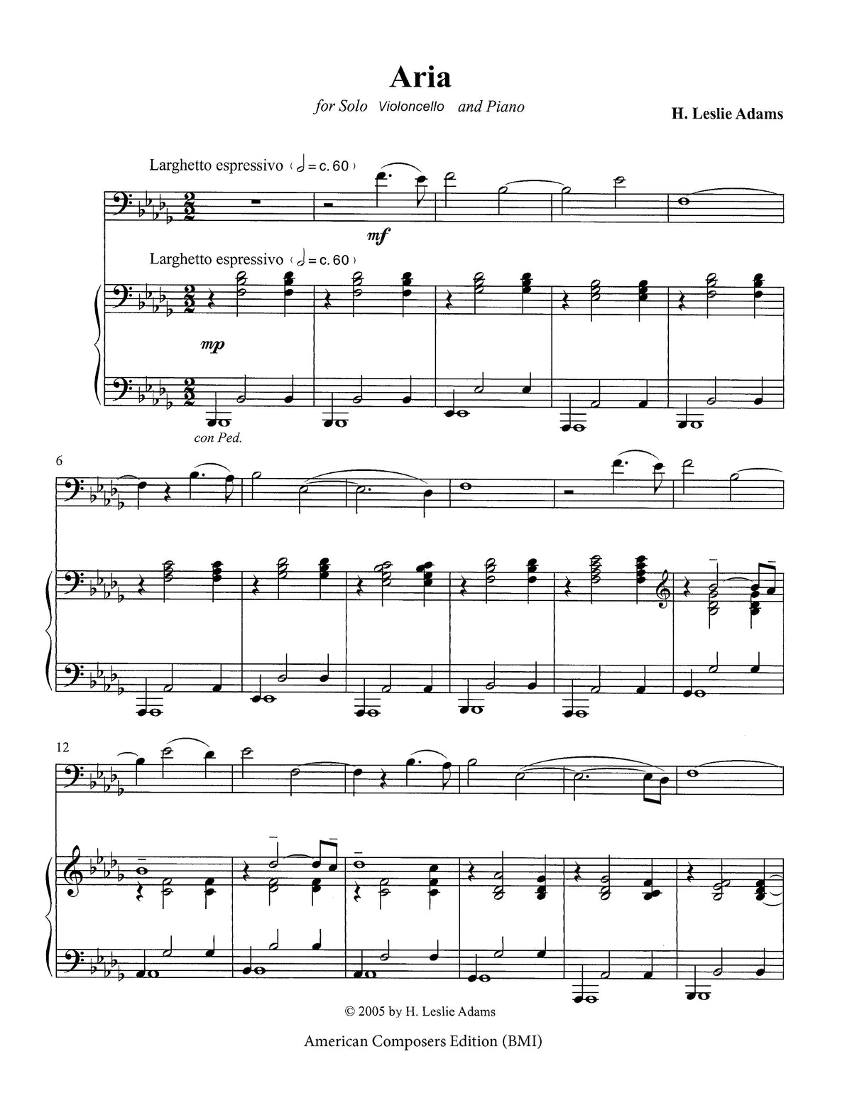 Aria Math Cello Aria for Cello and Piano – American Composers Alliance