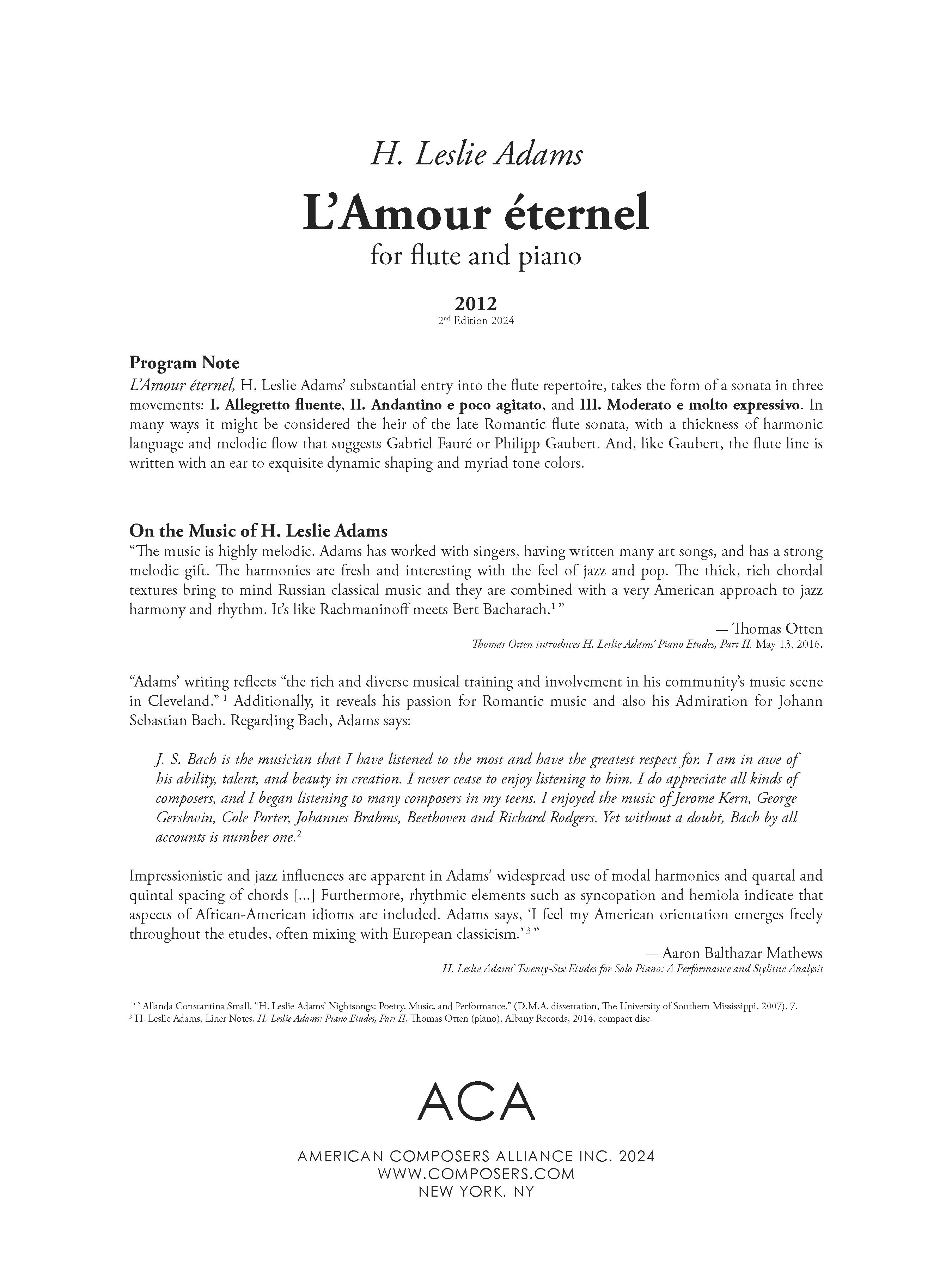 L'Amour eternel – American Composers Alliance