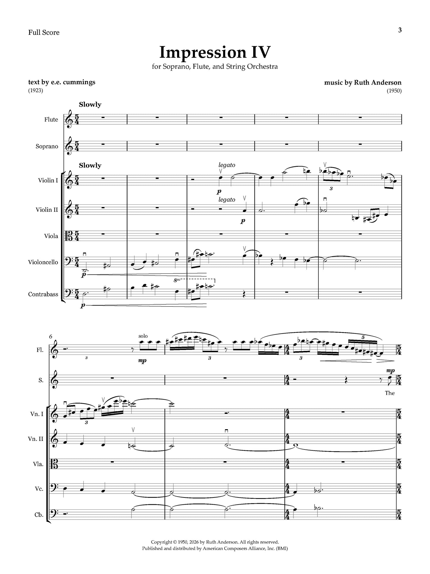 Impression IV for Soprano, Flute, and String Orchestra