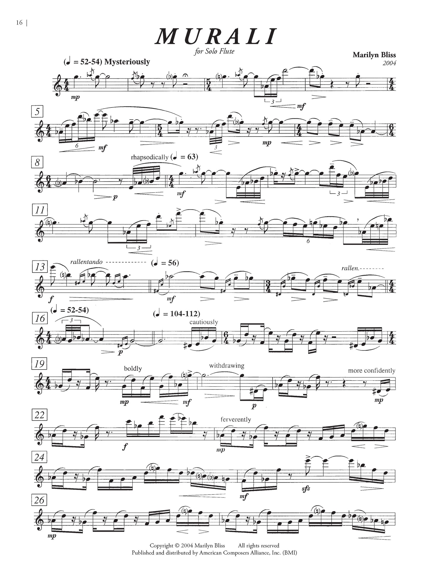 Flute Music of New York (NYWC): Nine Pieces for Flute Alone