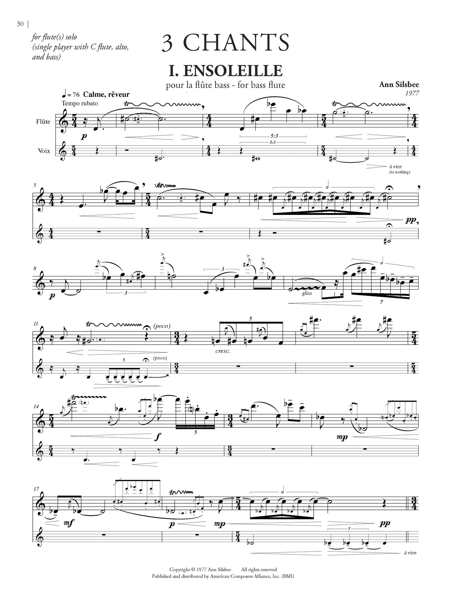 Flute Music of New York (NYWC): Nine Pieces for Flute Alone