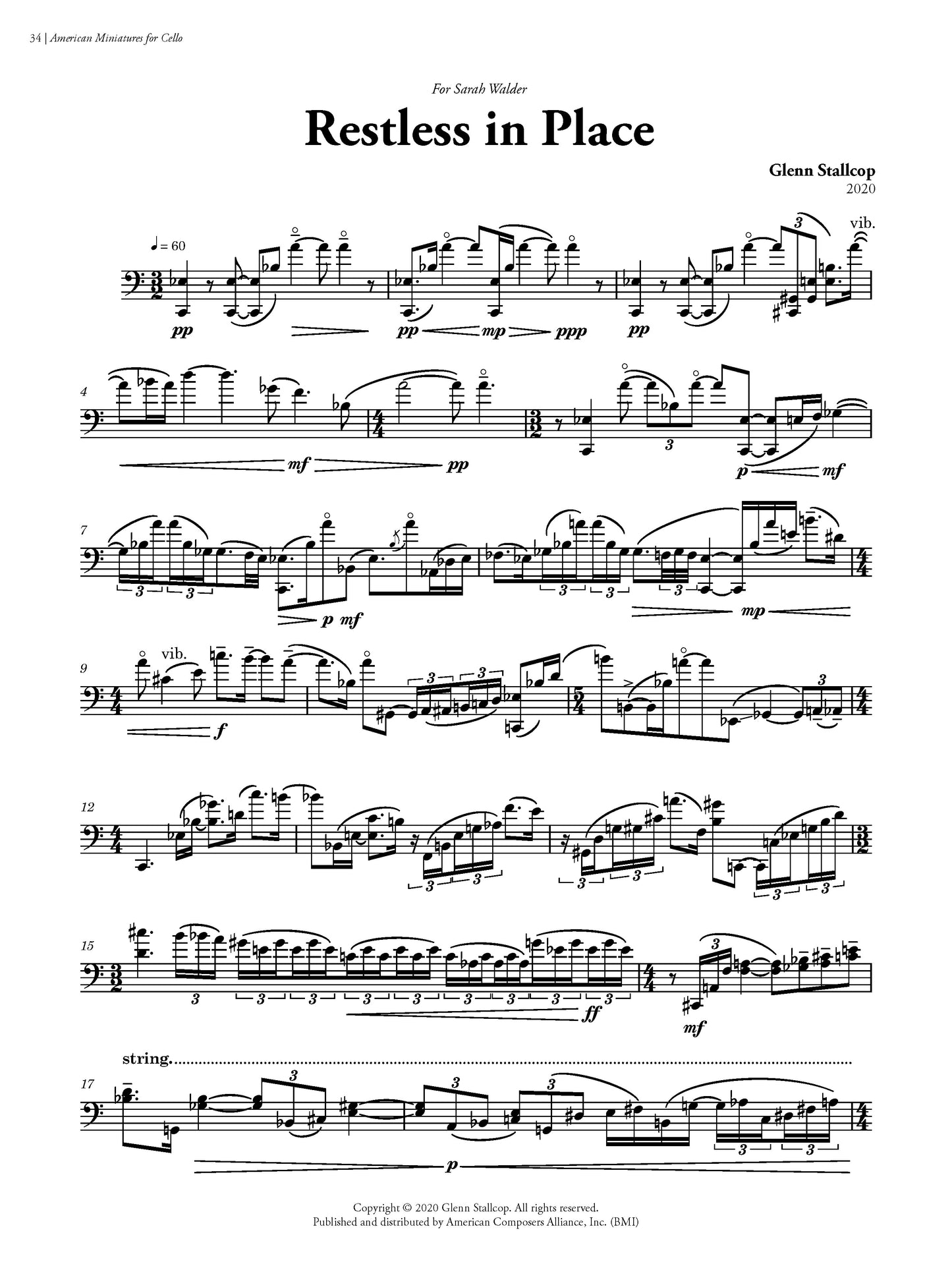 American Miniatures for Cello: 15 Pieces for Violoncello Alone