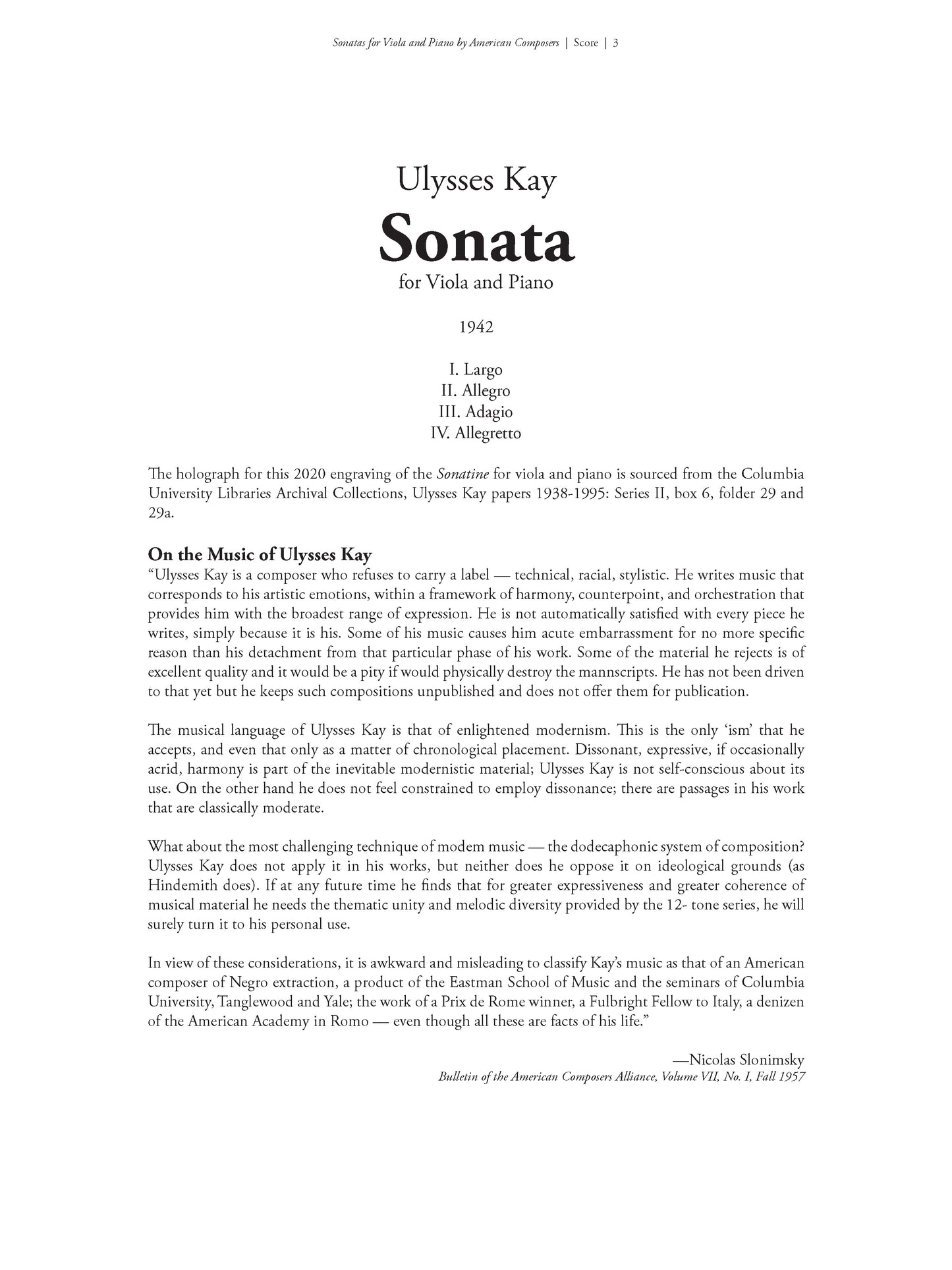 Sonatas for Viola and Piano by American Composers