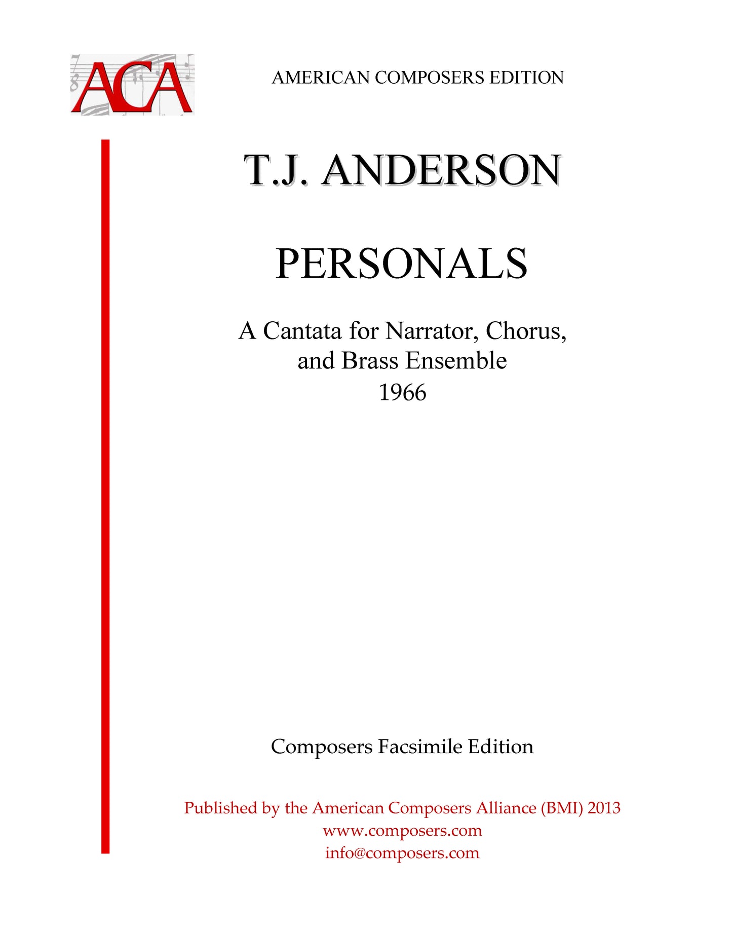 PERSONALS: A Cantata for Narrator, SATB Chorus and Brass Septet