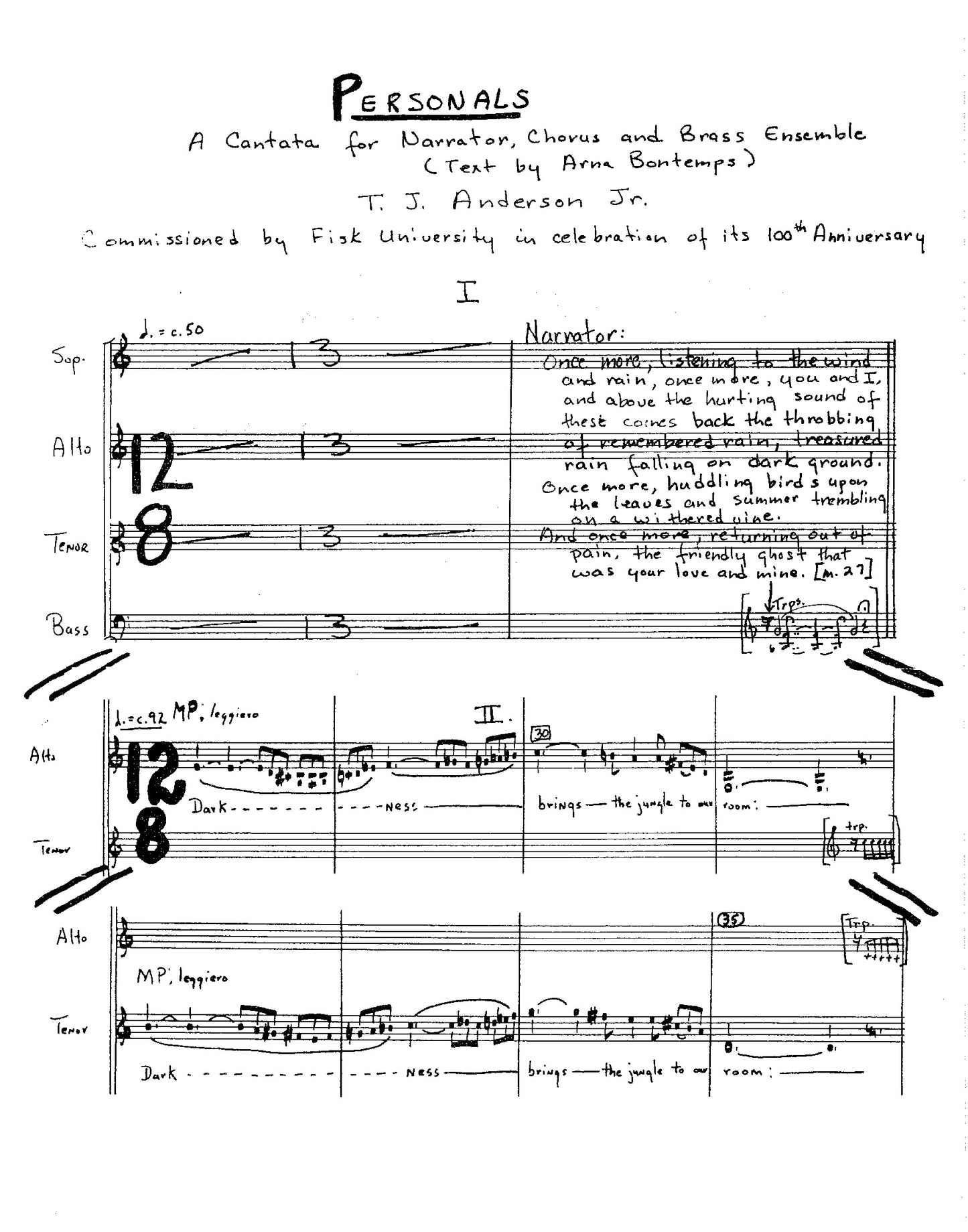 PERSONALS: A Cantata for Narrator, SATB Chorus and Brass Septet