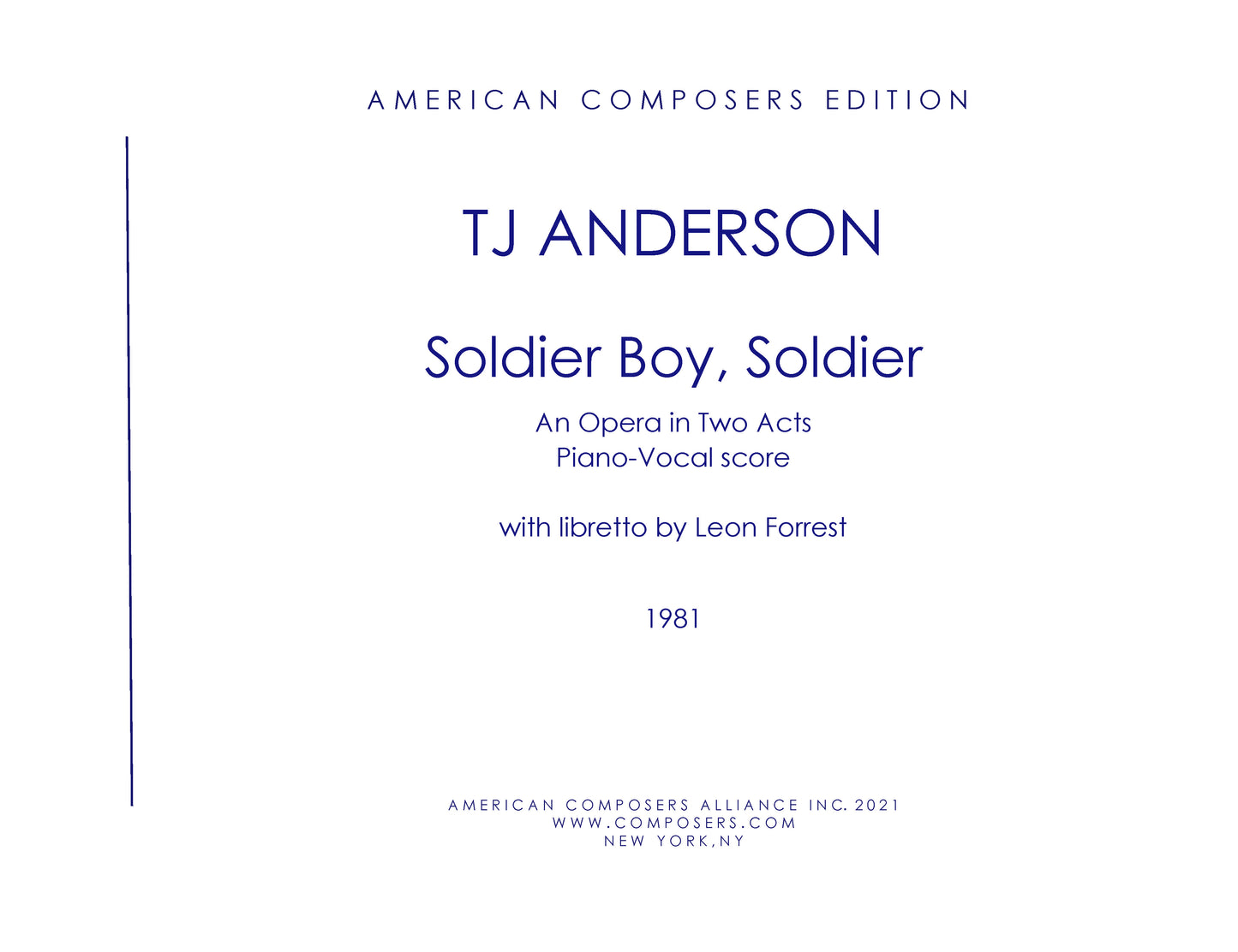 SOLDIER BOY, SOLDIER (Opera in 2 Acts) Piano-Vocal